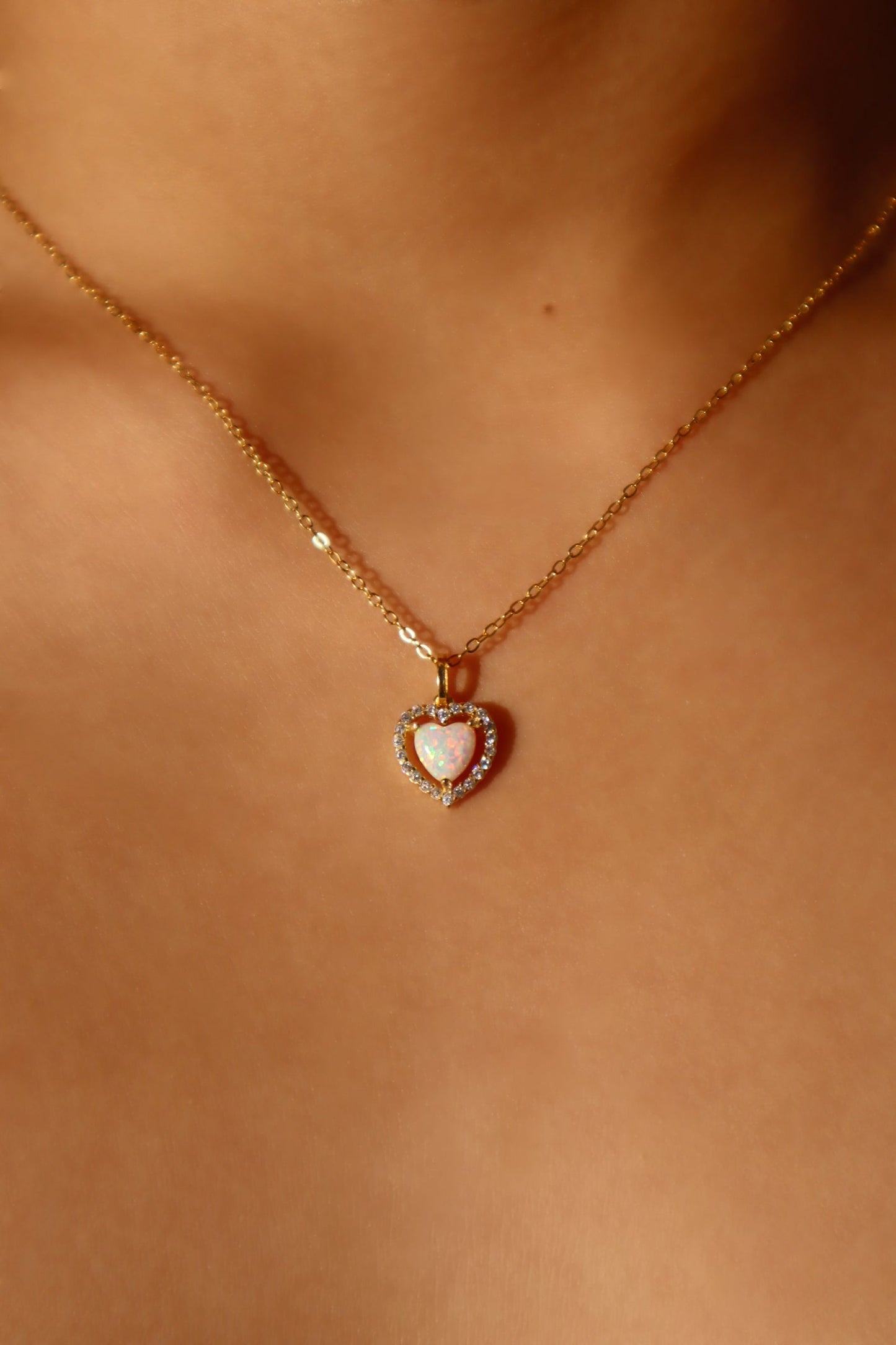 18K Gold Vermeil White Opal Heart Necklace