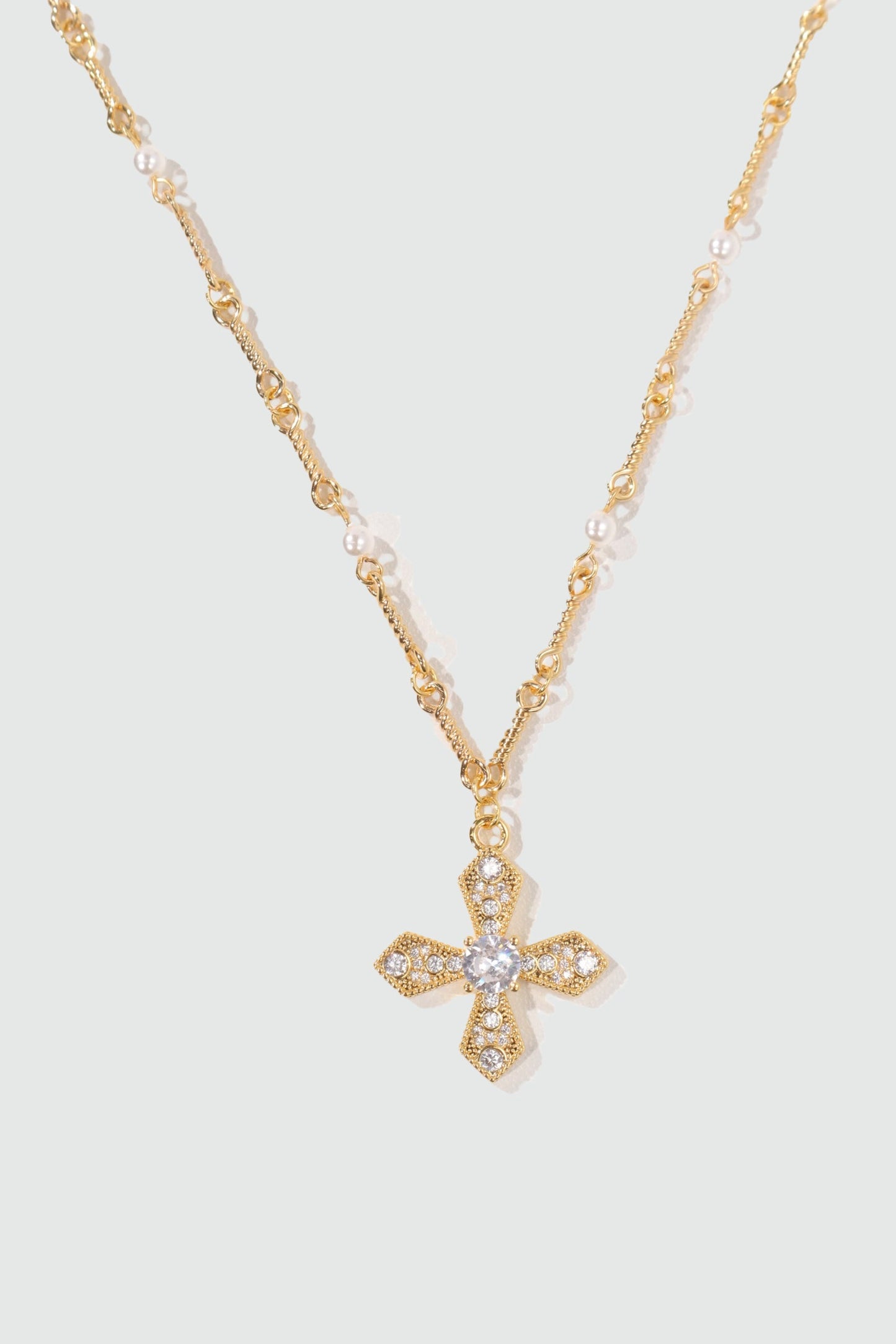 18K Real Gold Plated Multi Pearls Cross Necklace