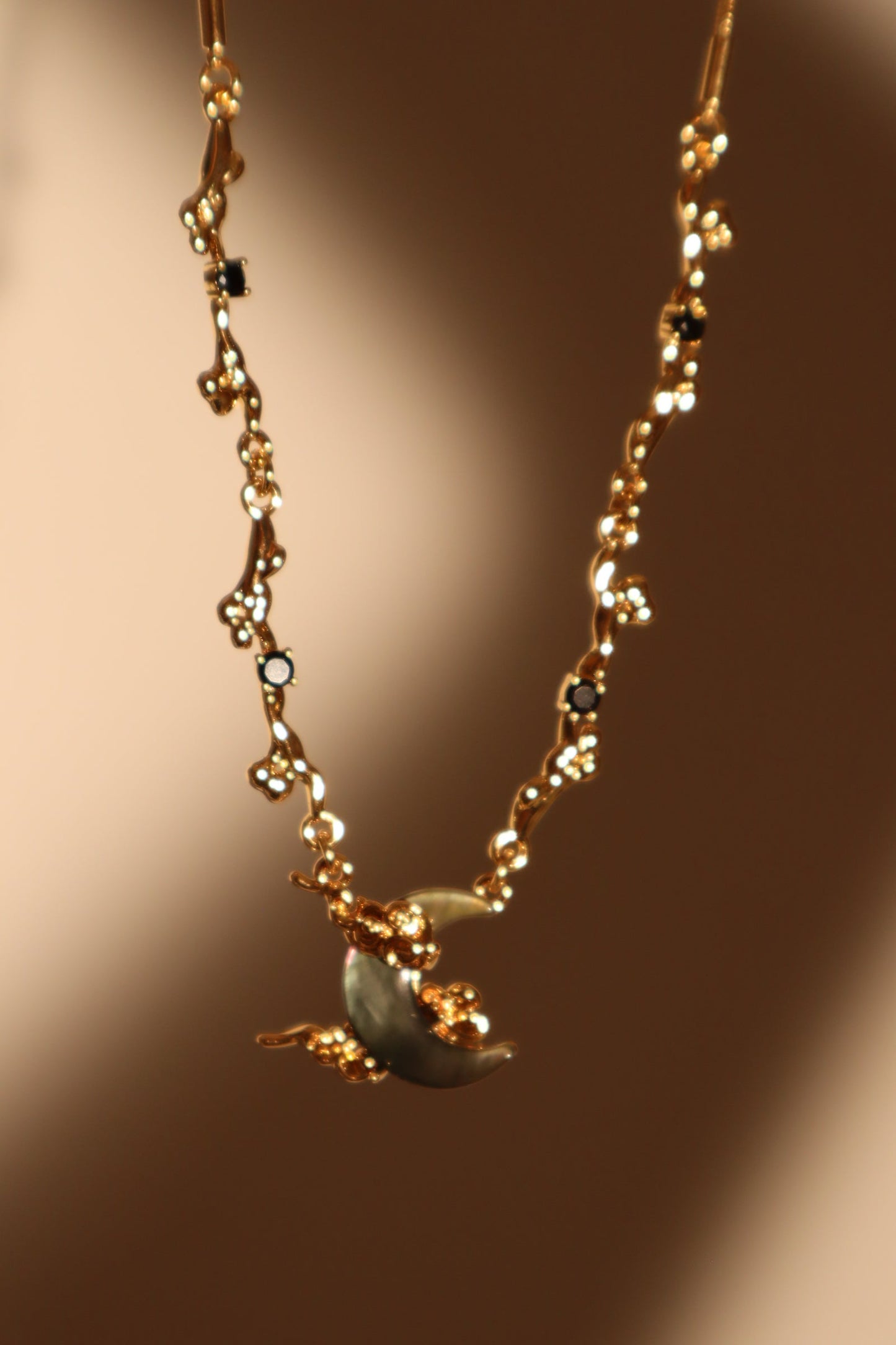 18K Real Gold Plated Black Shell Moon Necklace