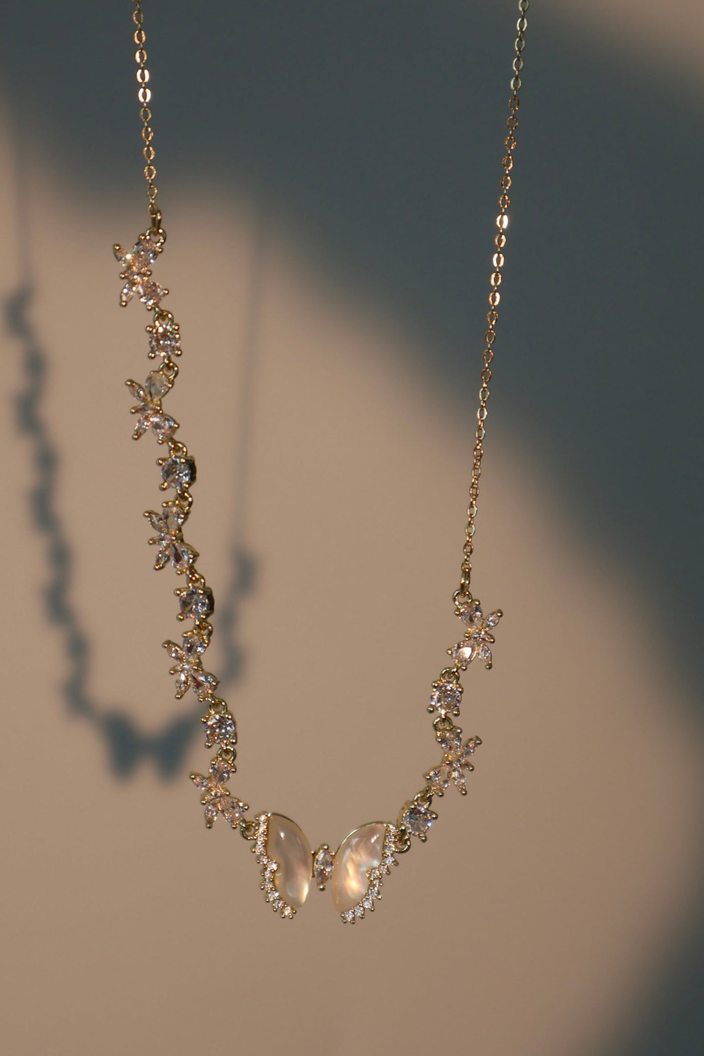 14K Real Gold Plated Natural Shell Butterfly Necklace