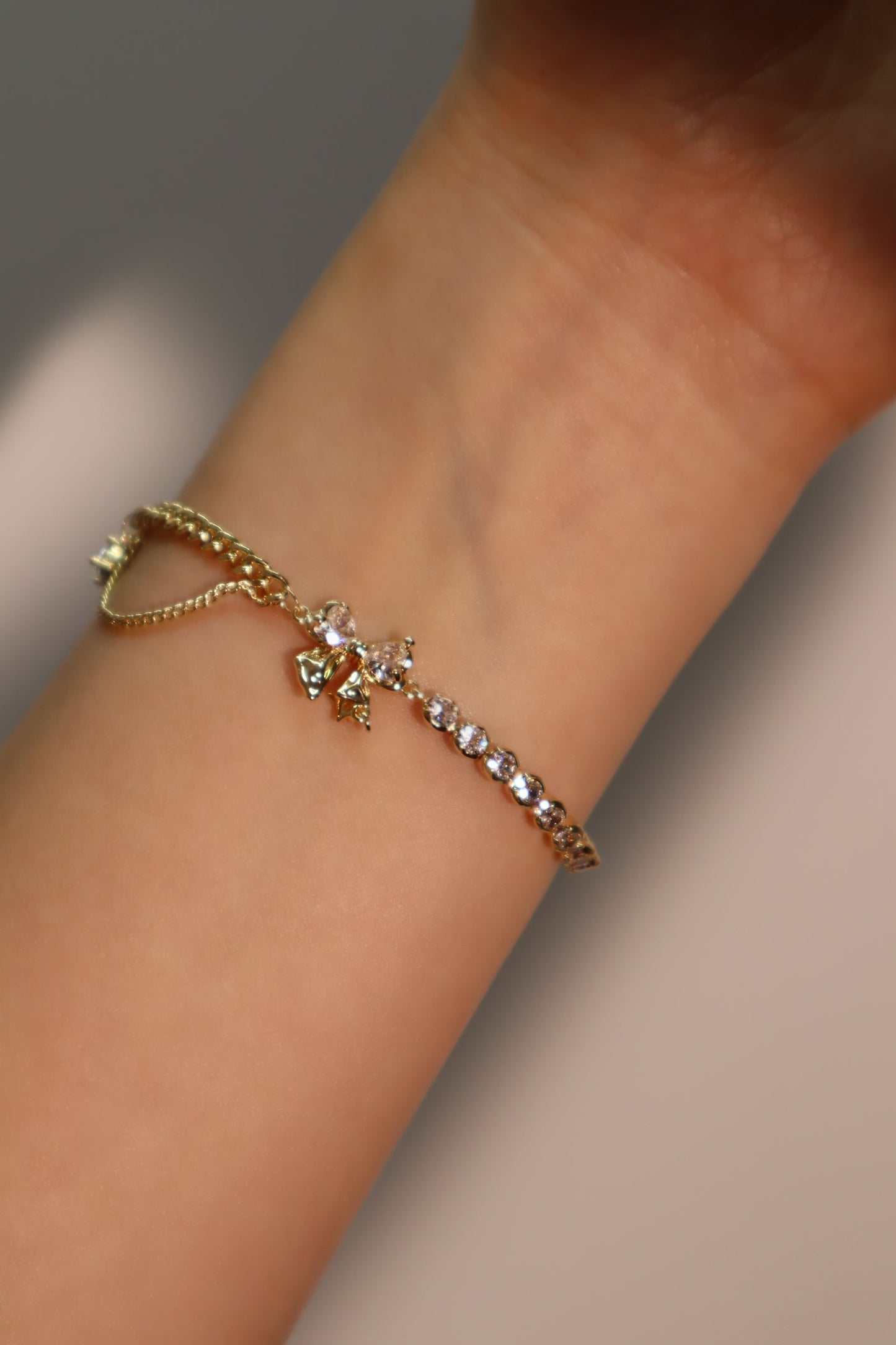 14K Real Gold Plated Diamond Bowknot Bracelet