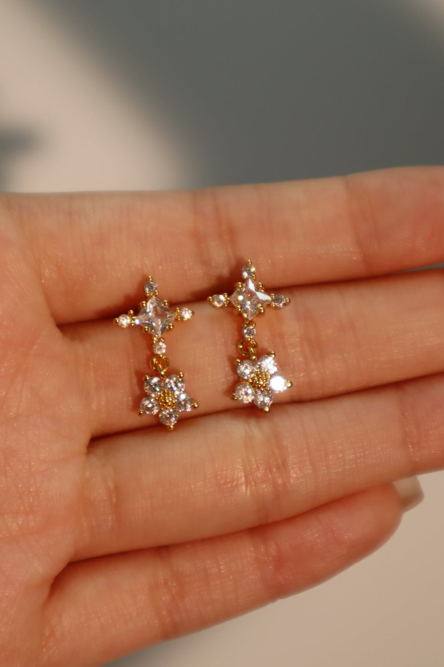18K Real Gold Plated Diamond Cross Earrings