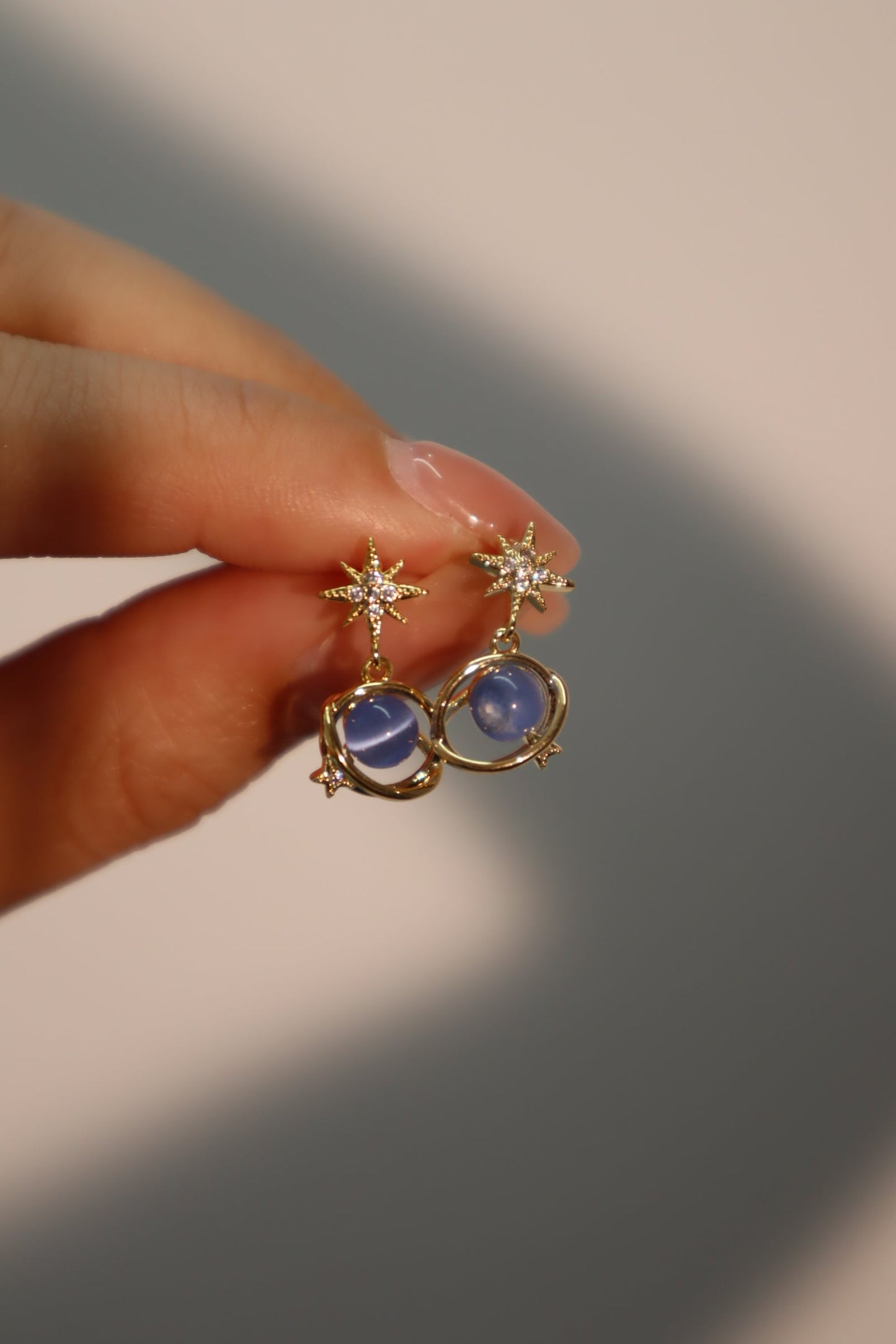 14K Real Gold Plated Moonstone Star Earrings
