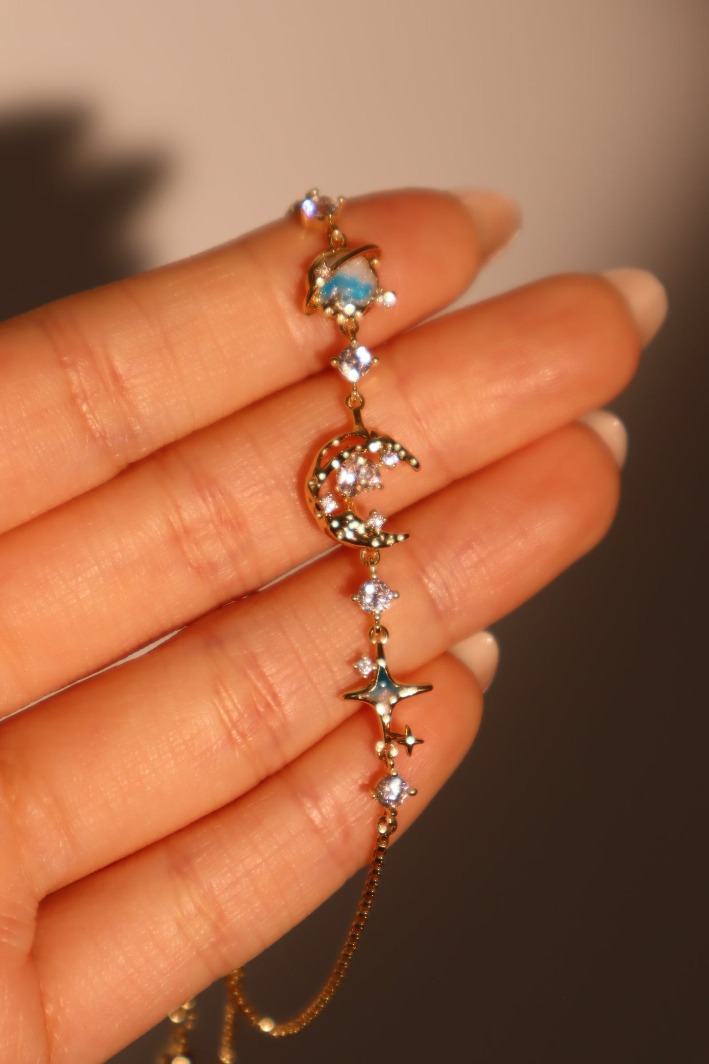14K Real Gold Plated Blue Star Moon Bracelet