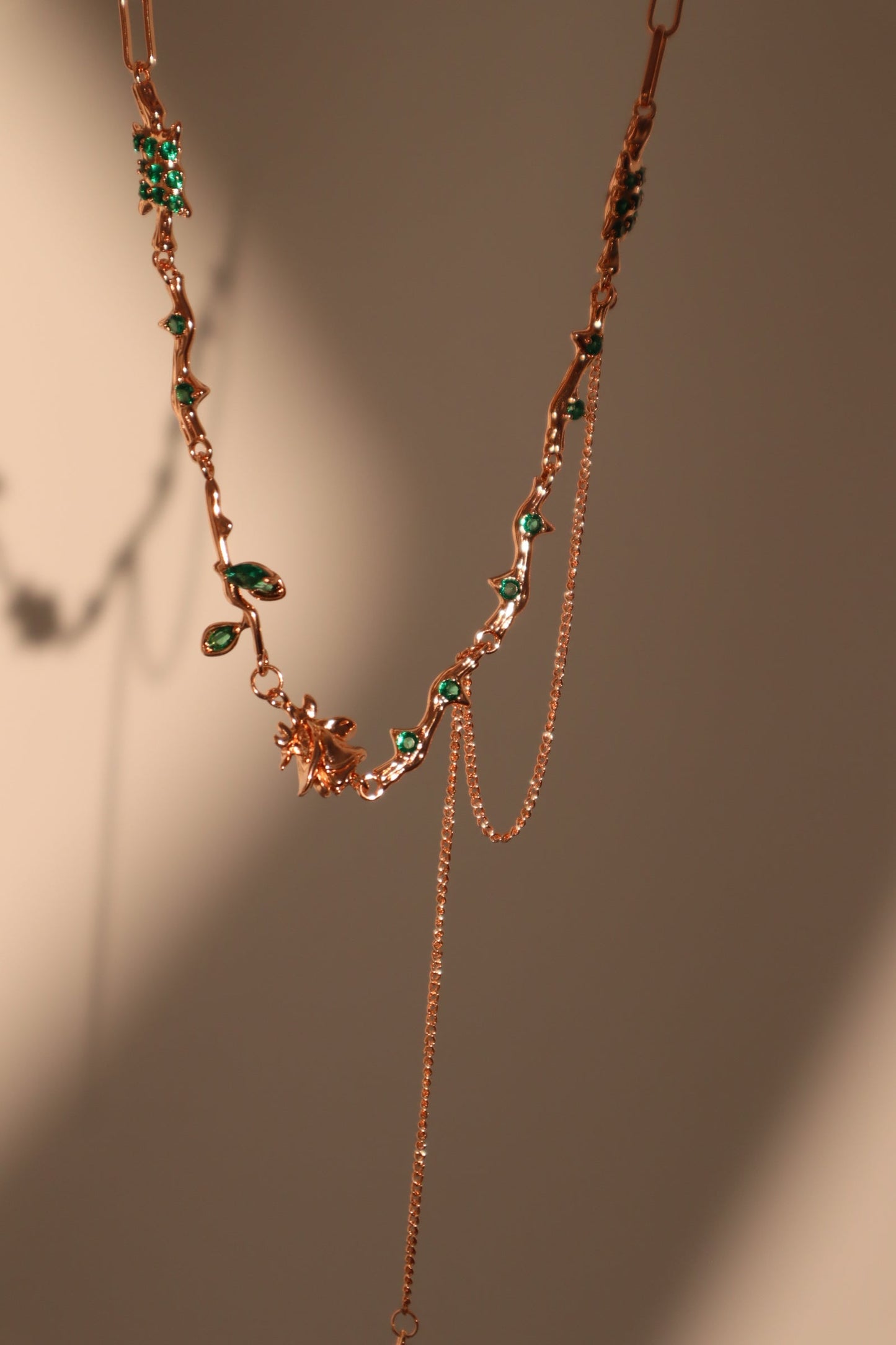 18K Rose Gold Plated Green Gem Rose Necklace