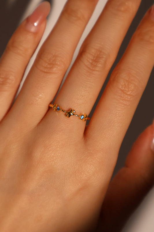 20K Real Gold Plated Blue Saturn Ring