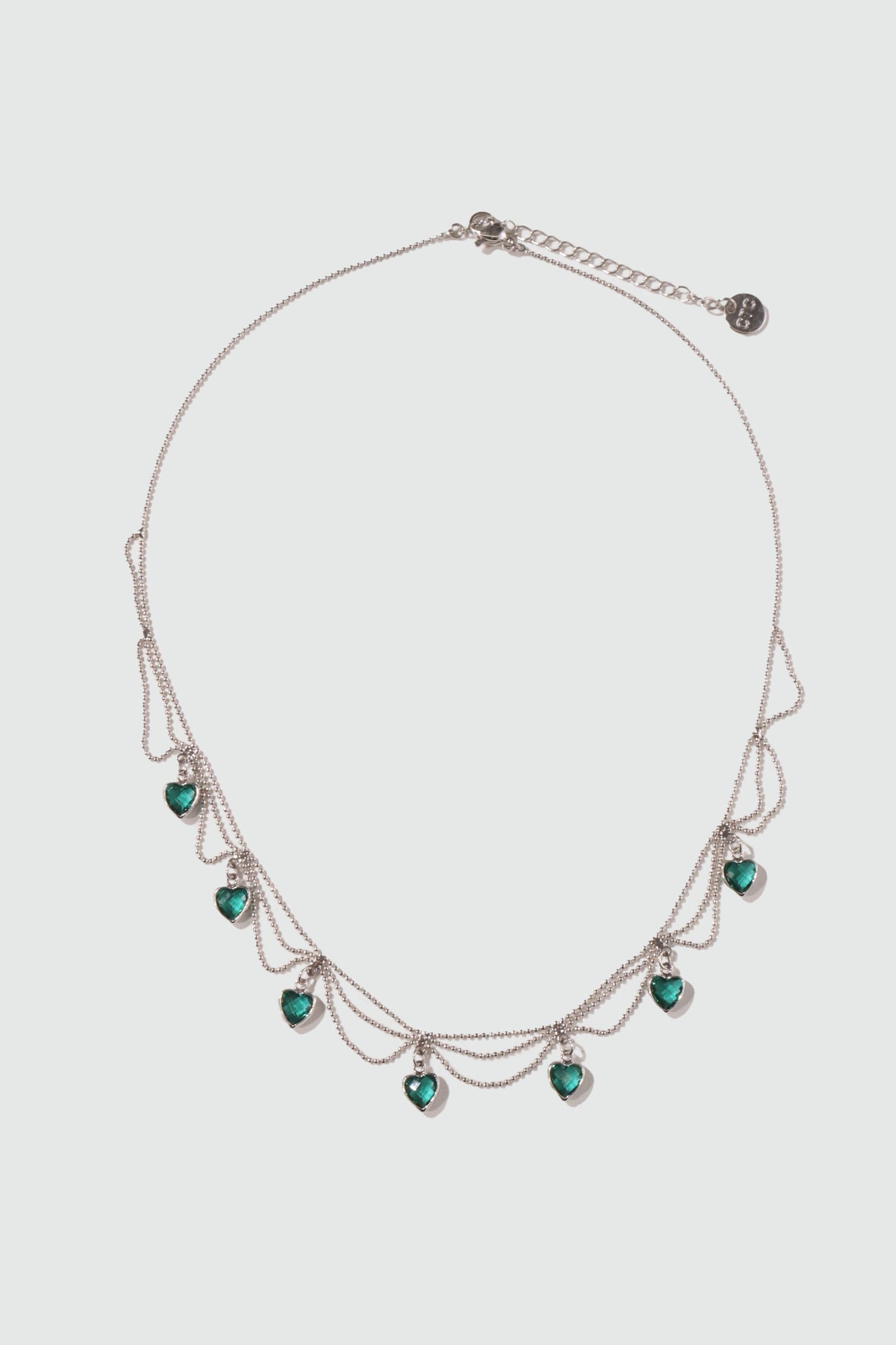 Platinum Plated Double Layer Green Heart Necklace