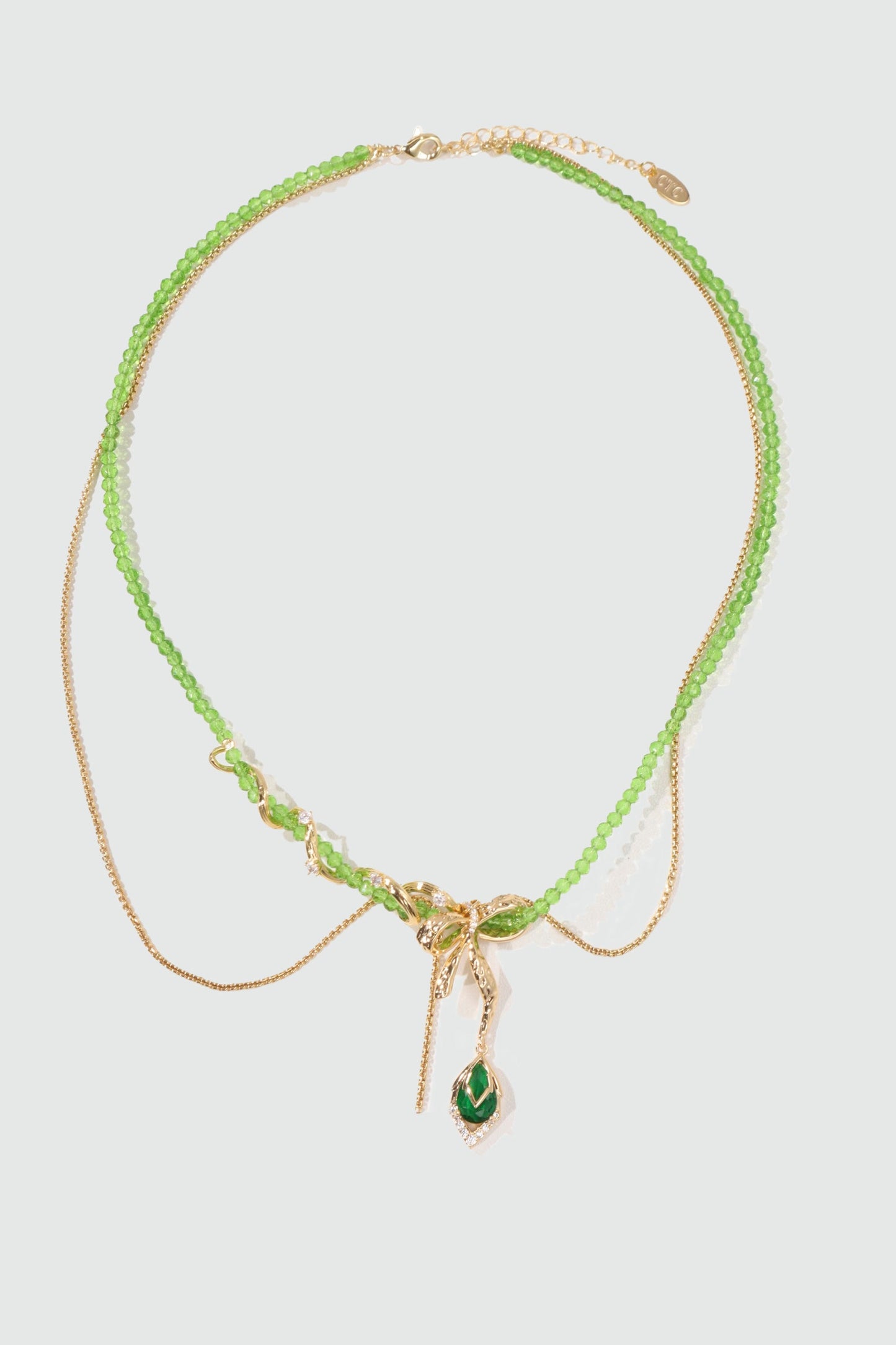 18K Real Gold Plated Green Gem Droplet Necklace