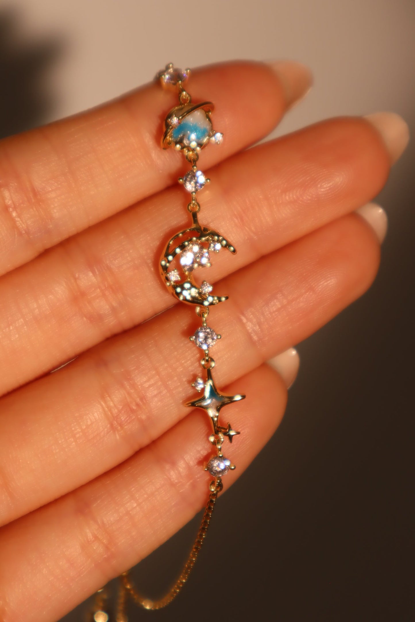 14K Real Gold Plated Blue Star Moon Bracelet