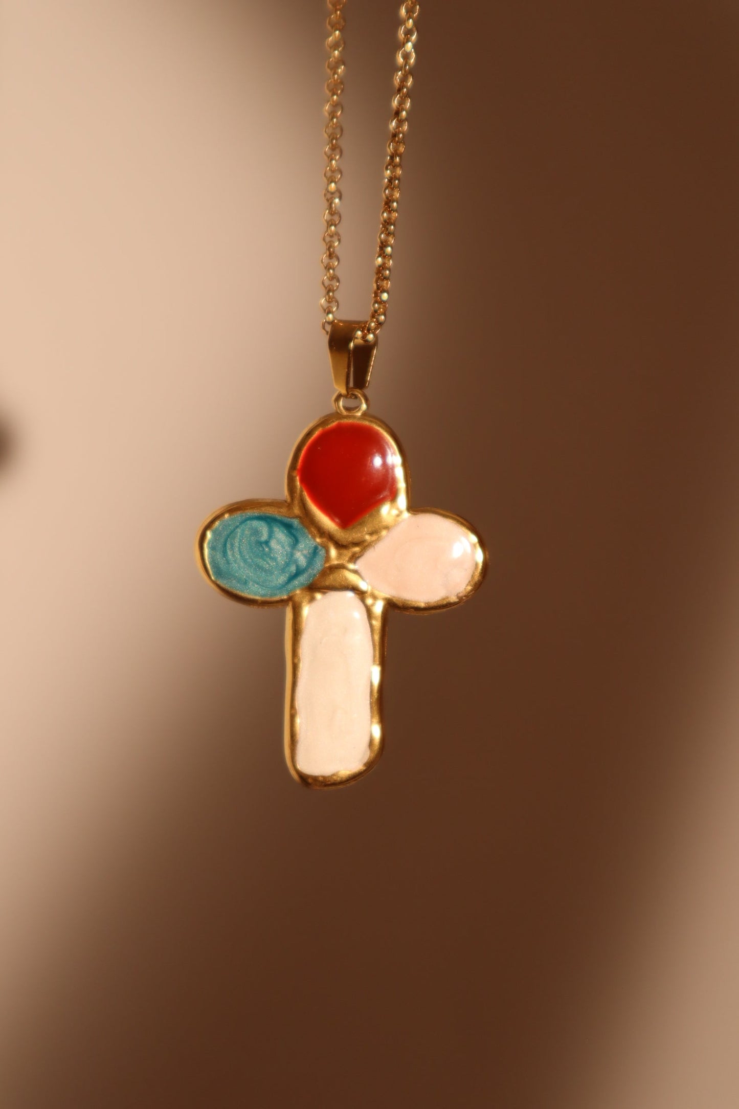 18K Gold Stainless Steel Enamel Cross Necklace