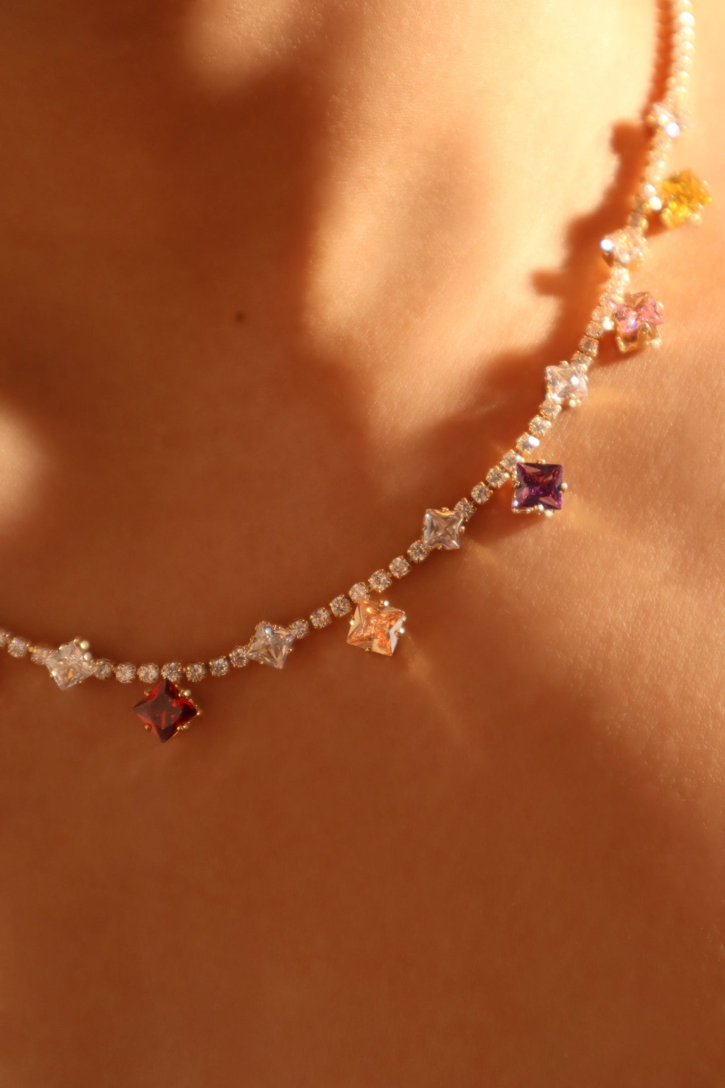 14K Real Gold Plated Color Gemstones Necklace