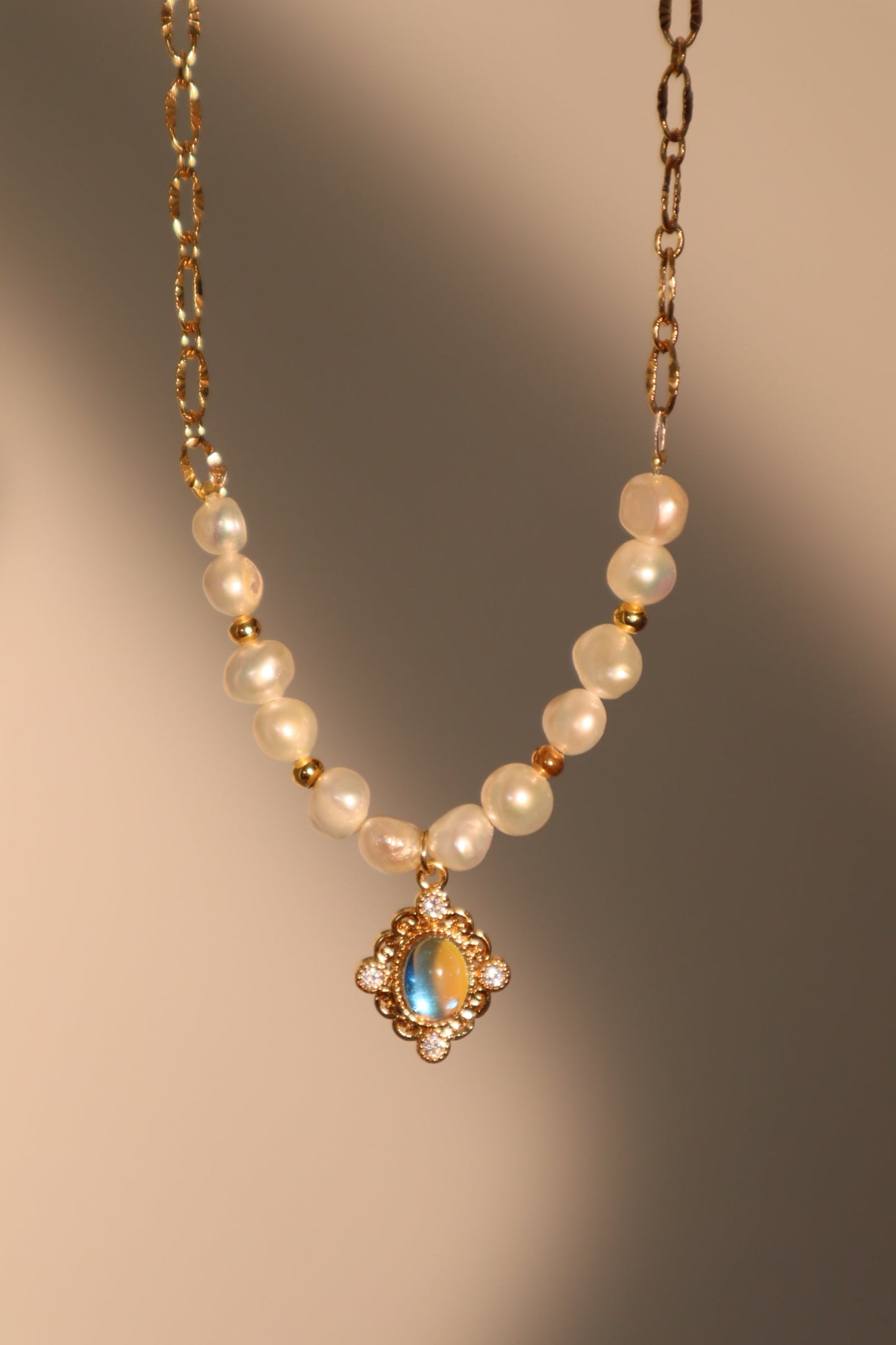 14K Real Gold Plated Freshwater Pearl Magic Mirror Necklace