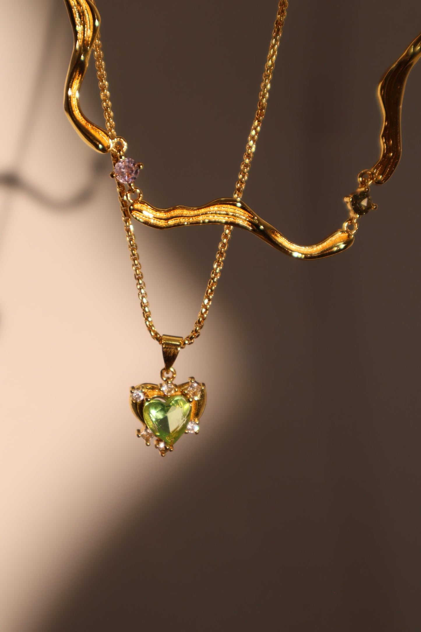 18K Real Gold Plated Heart Waves Layer Necklace