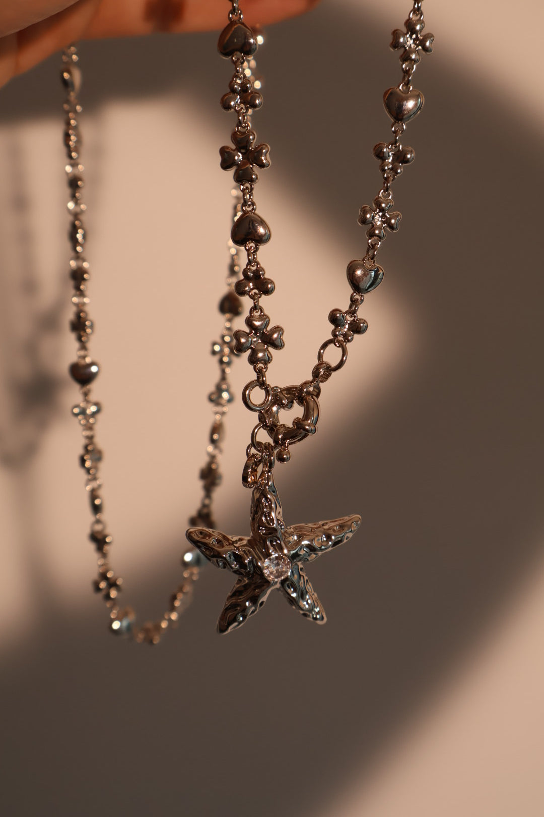 Platinum Plated Diamond Starfish Necklace