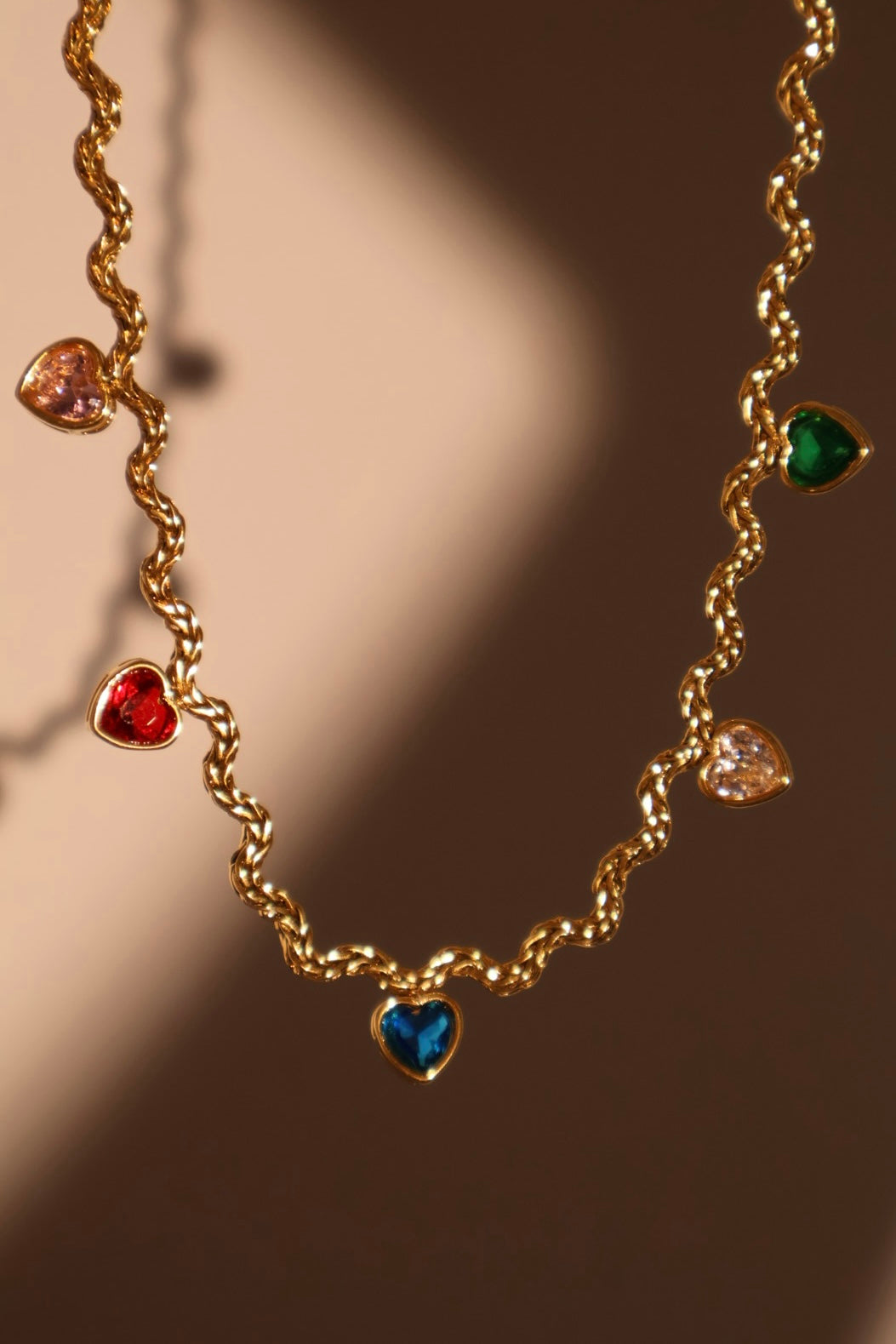 18K Gold Stainless Steel Color Gem Wave Necklace