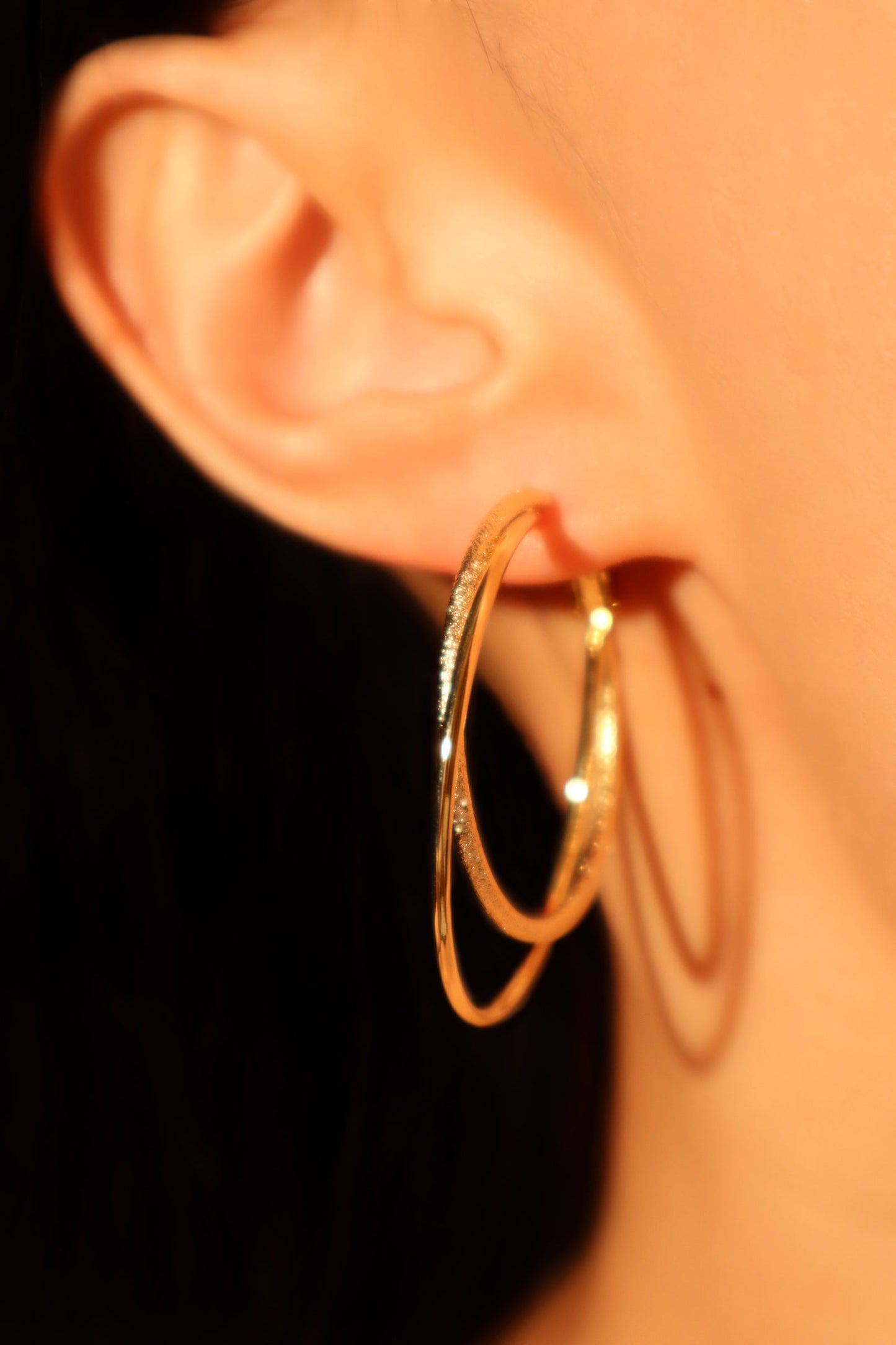 14K Real Gold Plated Double Layer Hoop Earrings
