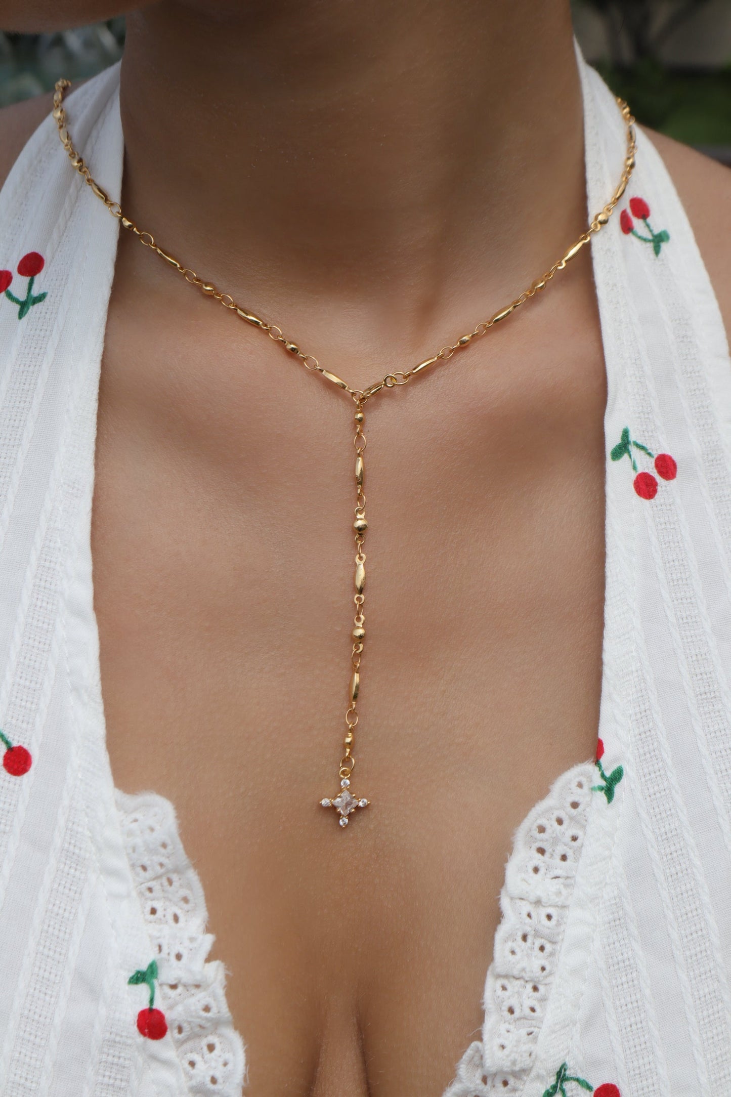18K Real Gold Plated Diamond Cross Lariat Long Necklace