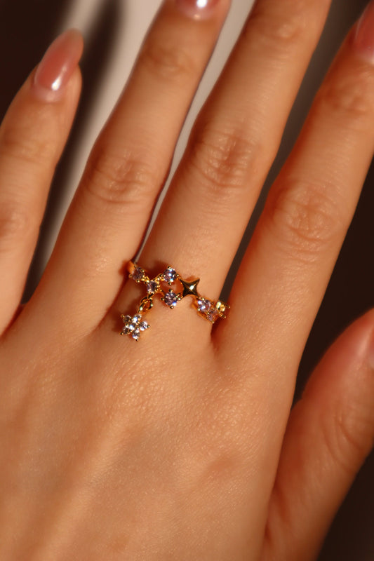 18K Real Gold Plated Purple Gem Meteor Ring
