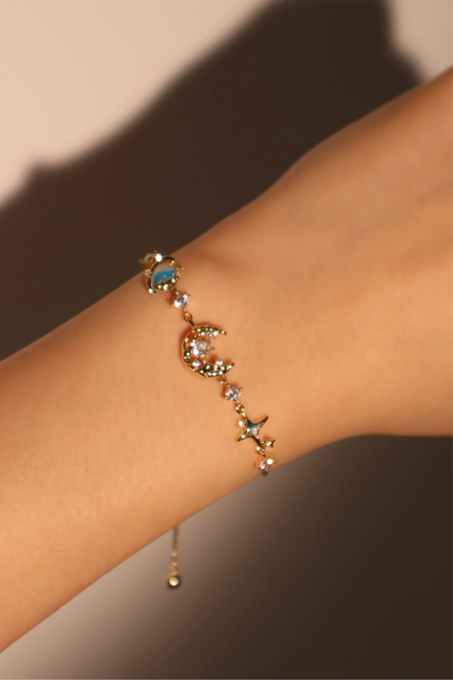 14K Real Gold Plated Blue Star Moon Bracelet