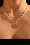 18K Gold Stainless Steel Pearl Sun Necklace
