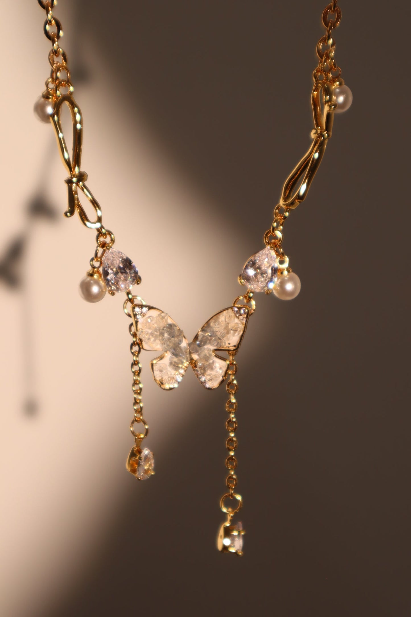 18K Real Gold Plated Blue Crystal Butterfly Necklace