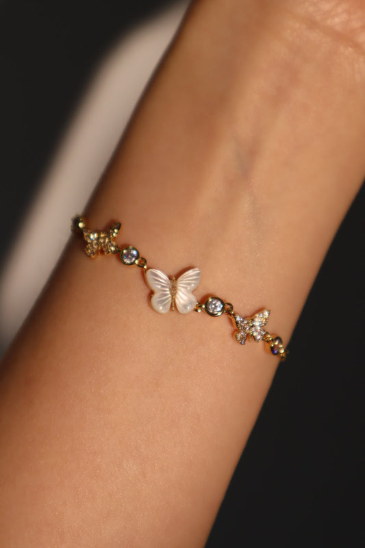 14K Real Gold Plated Natural Shell Butterfly Bracelet