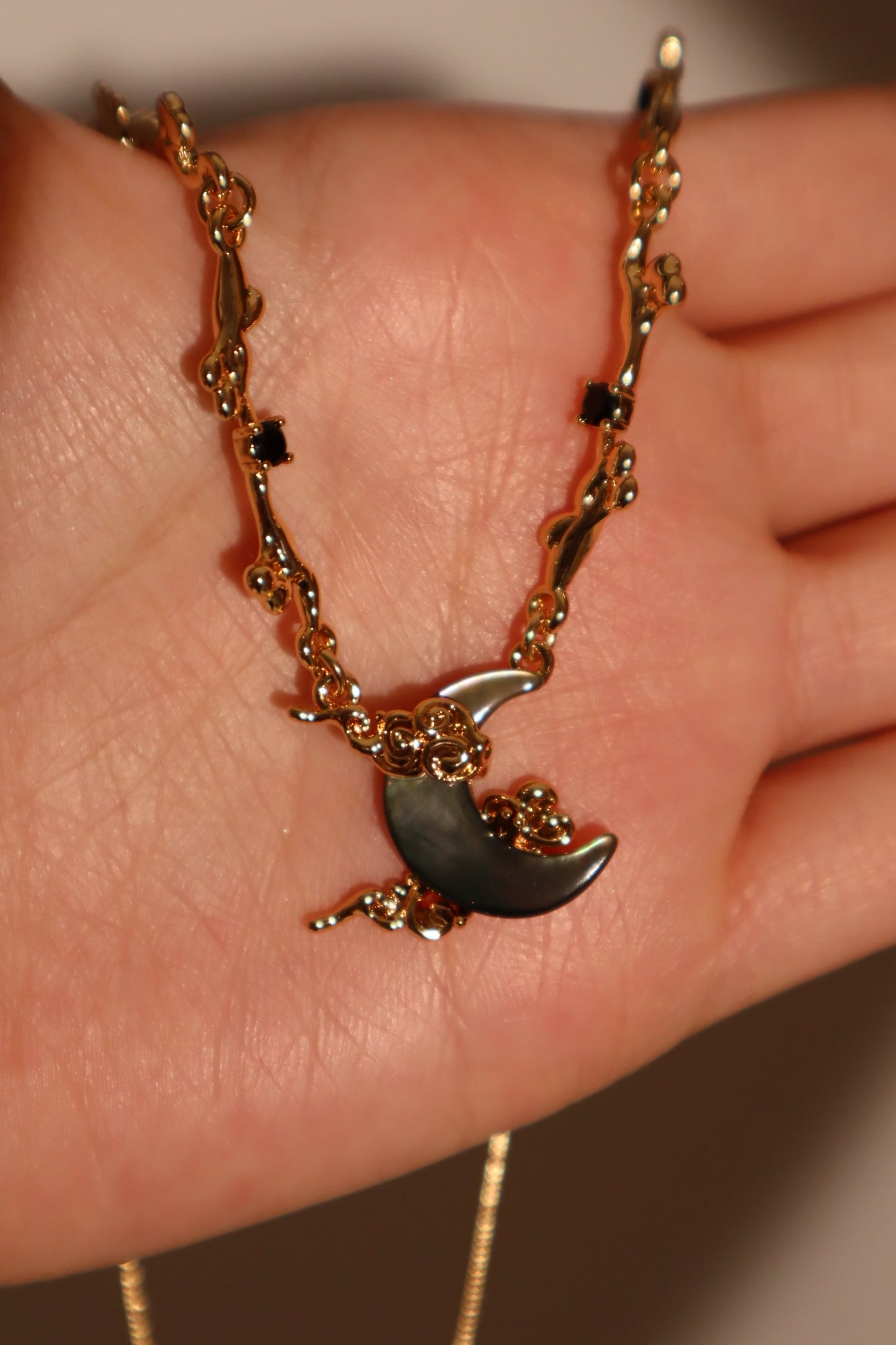 18K Real Gold Plated Black Shell Moon Necklace