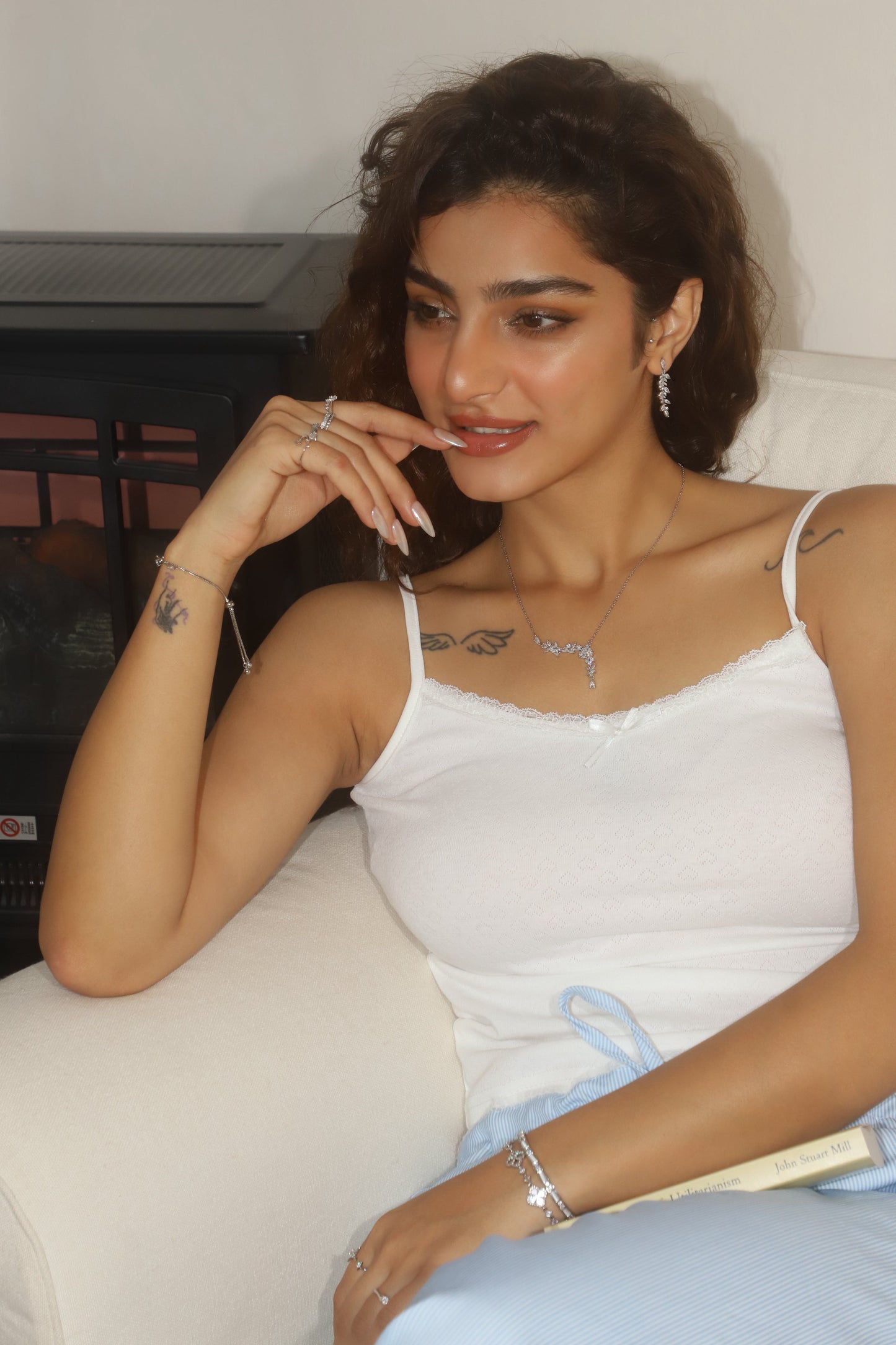 Platinum Plated Diamond Leaf Necklace