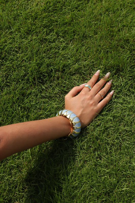 Gold Plated Blue Acrylic Bangle Bracelet