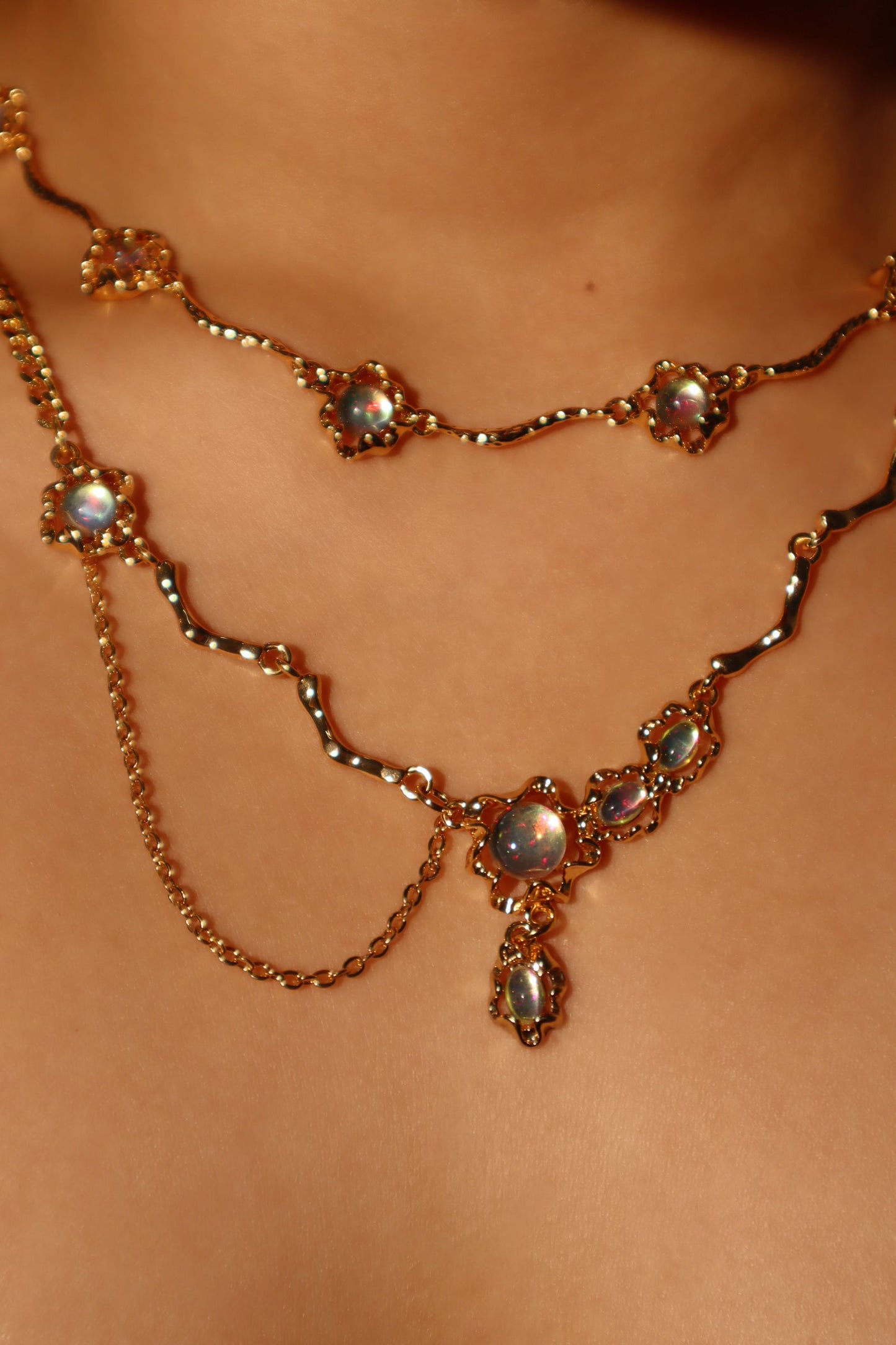 18K Real Gold Plated Multi Opal Necklace