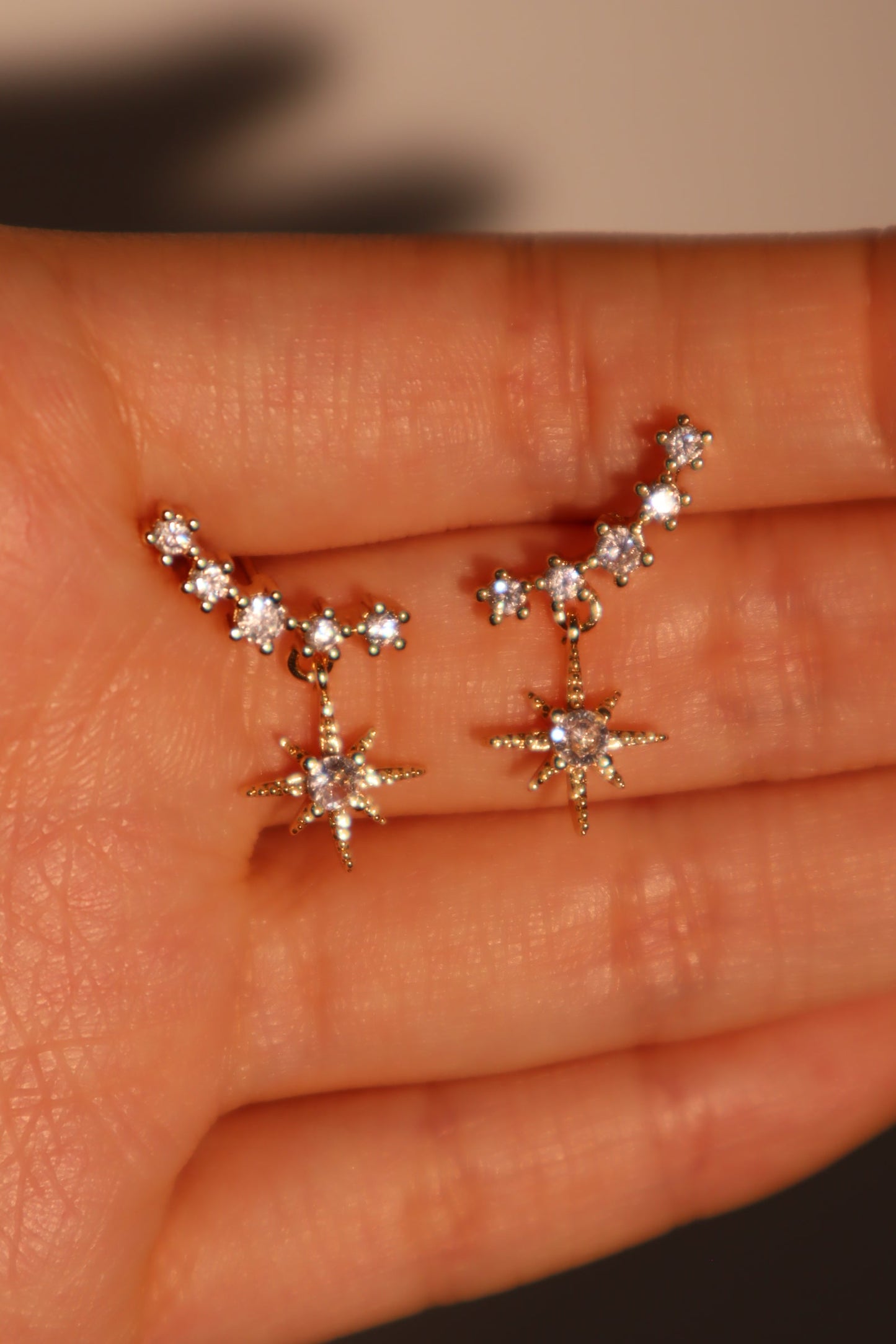 14K Real Gold Plated Smiling Pole Star Earrings