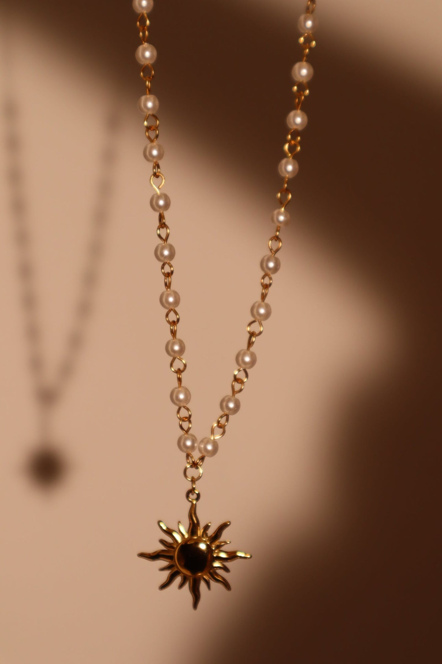 18K Gold Stainless Steel Pearl Sun Necklace