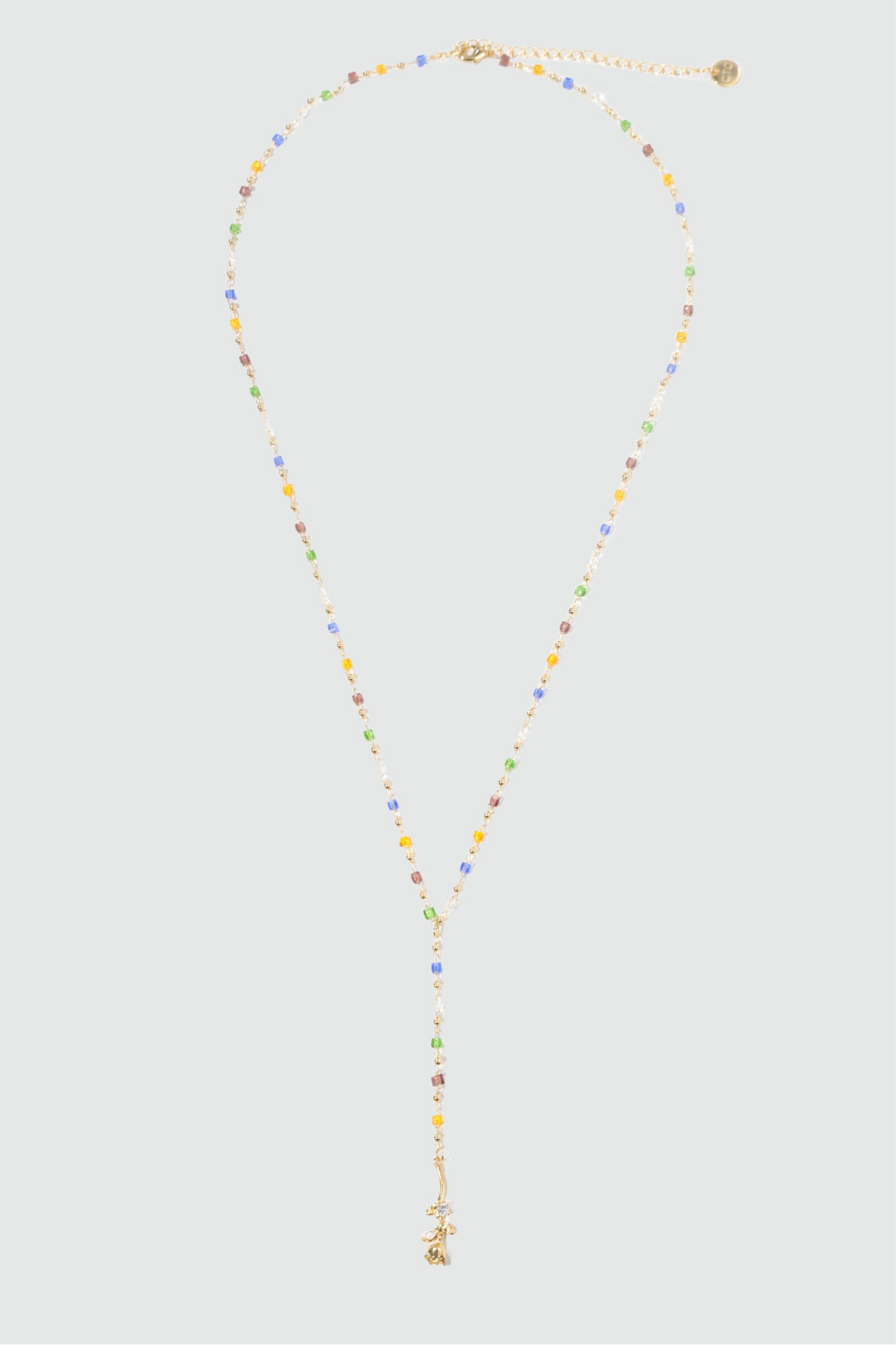 18K Real Gold Plated Color Gem Rose Lariat Long Necklace