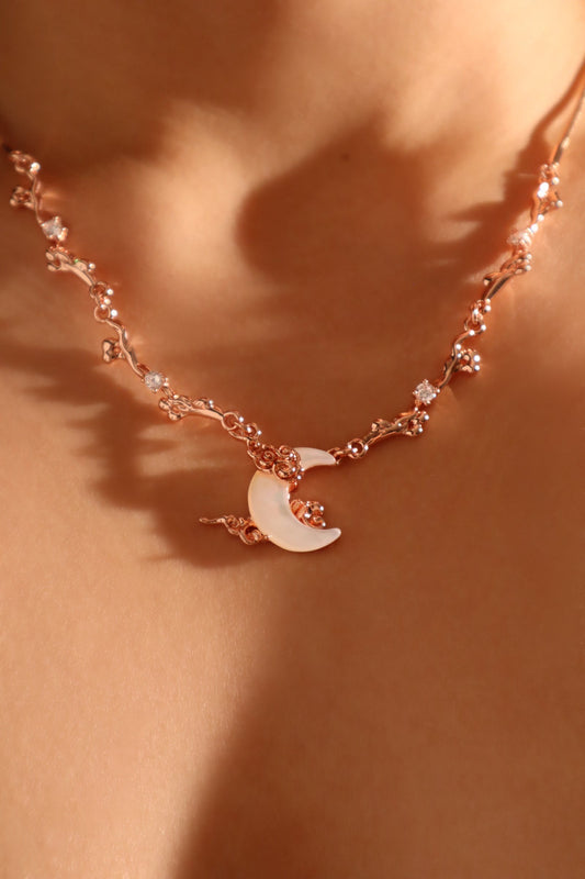 18K Rose Gold Plated Diamonds Natural Shell Moon Necklace