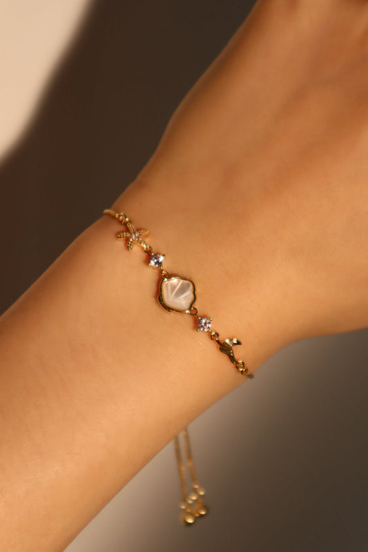 14K Real Gold Plated Sea Shell Starfish Bracelet