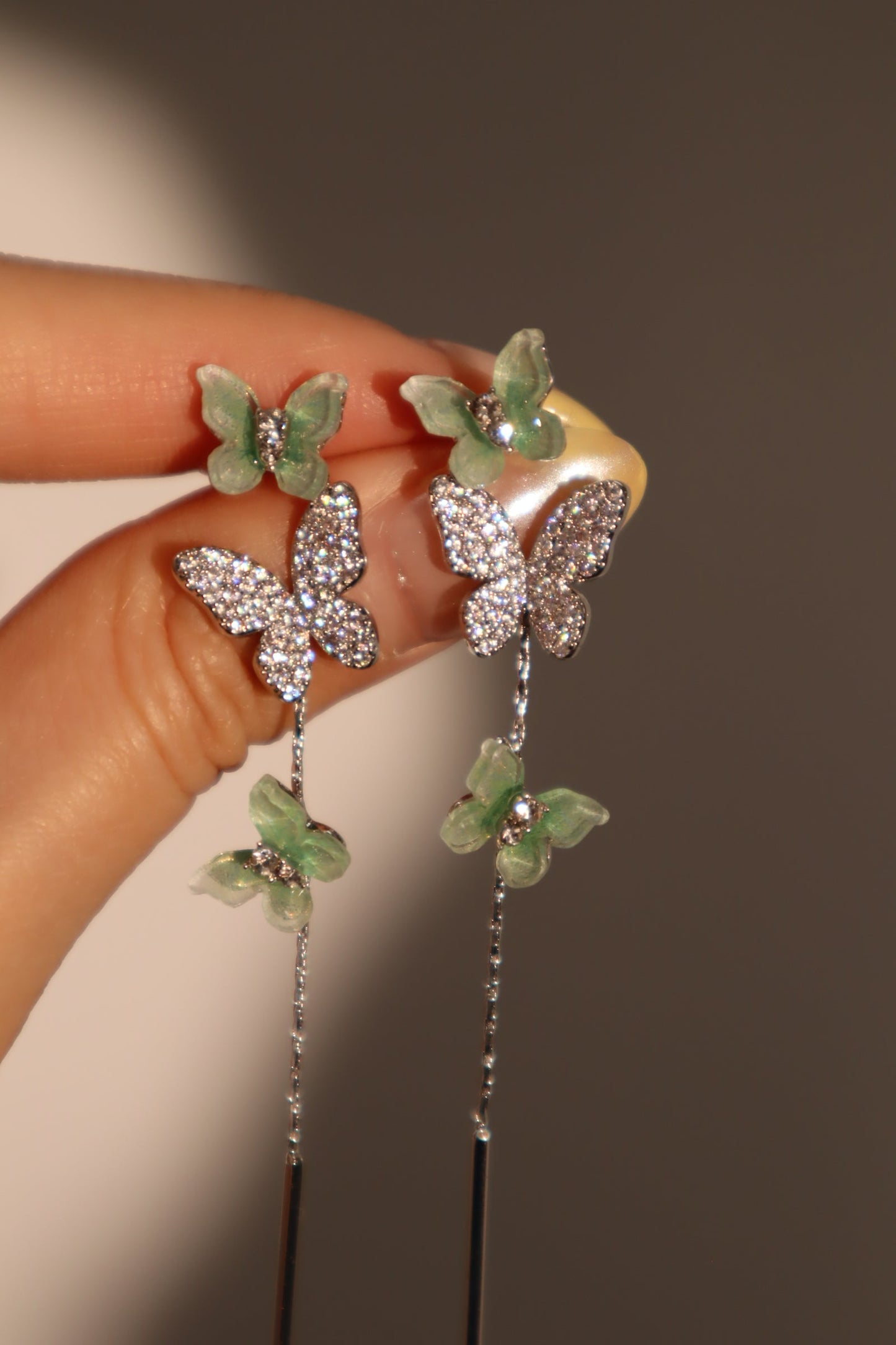 Diamond Green Butterfly Earrings