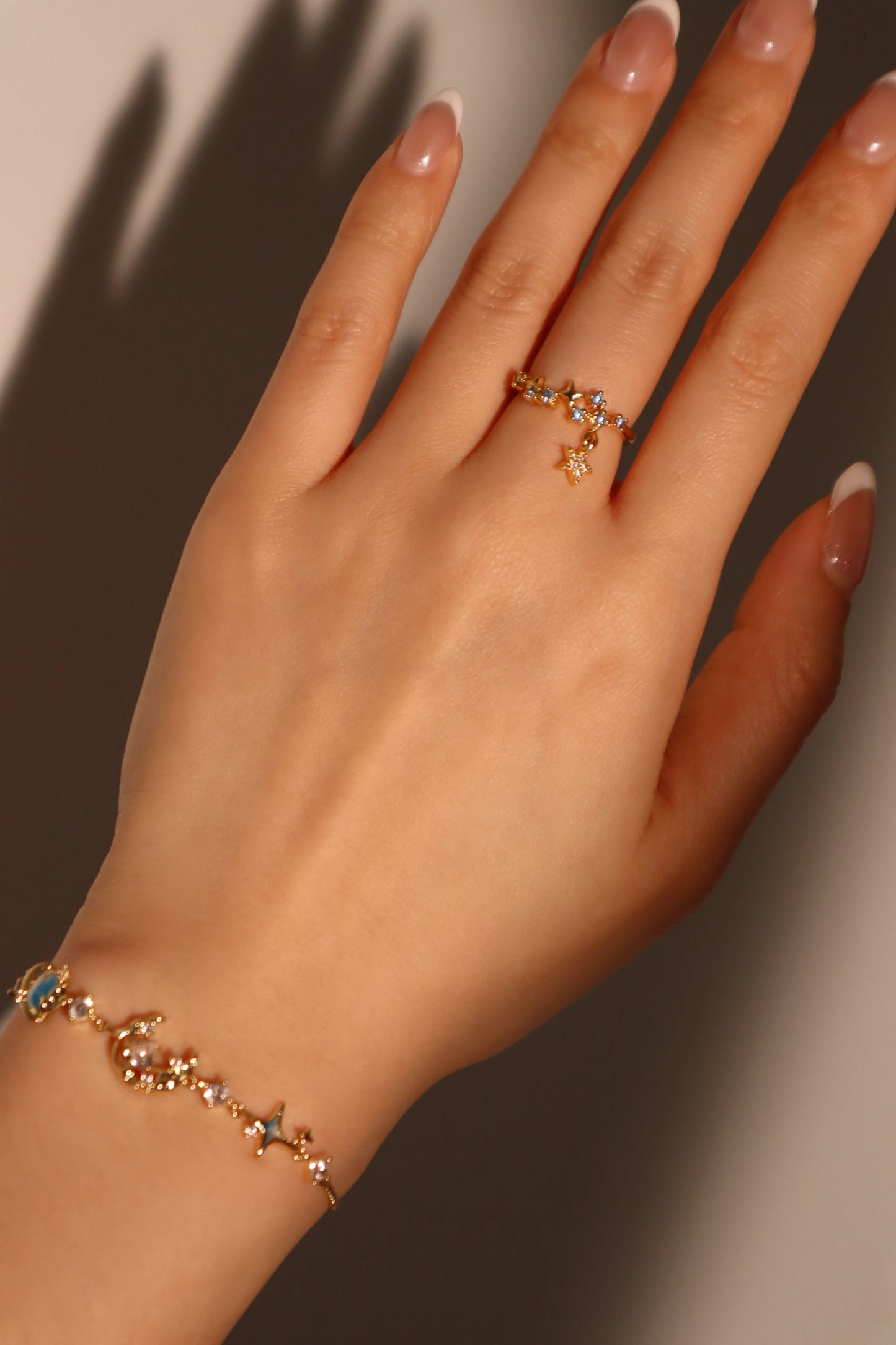 14K Real Gold Plated Blue Star Moon Bracelet
