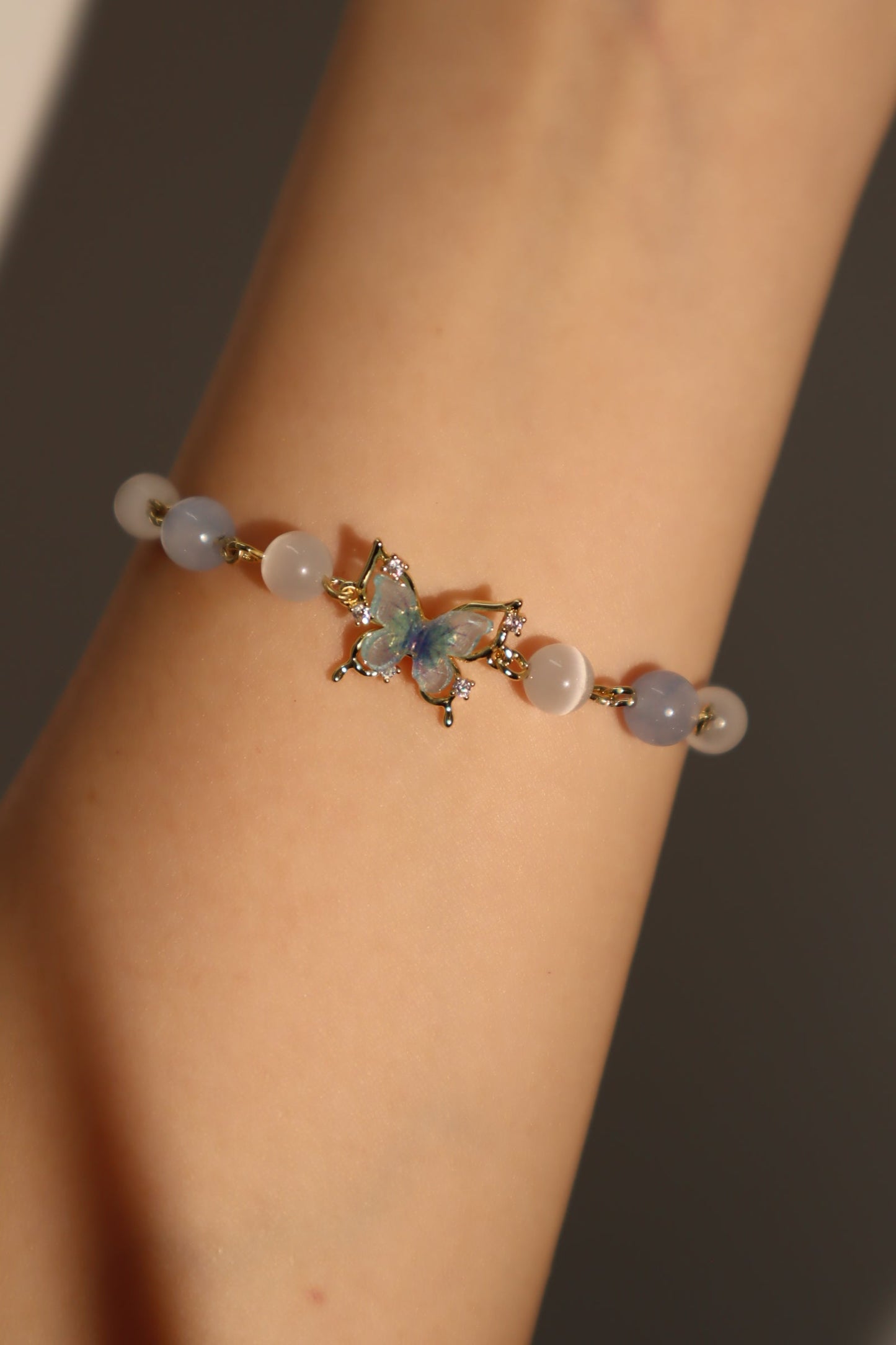 14K Real Gold Plated Blue Butterfly Moonstone Bracelet