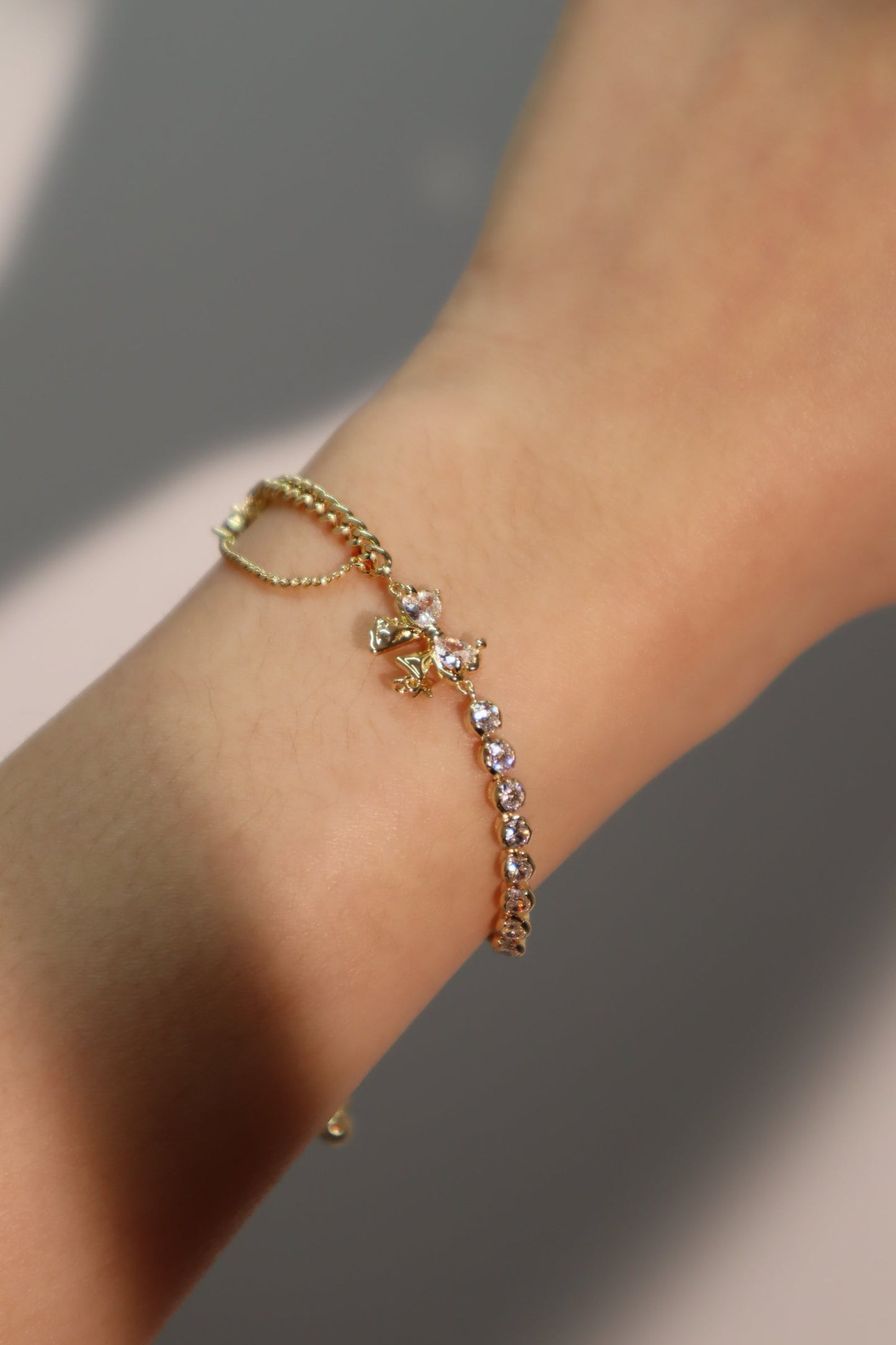 14K Real Gold Plated Diamond Bowknot Bracelet