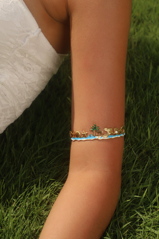 18K Gold Stainless Steel Coconut Tree Ocean Bracelet