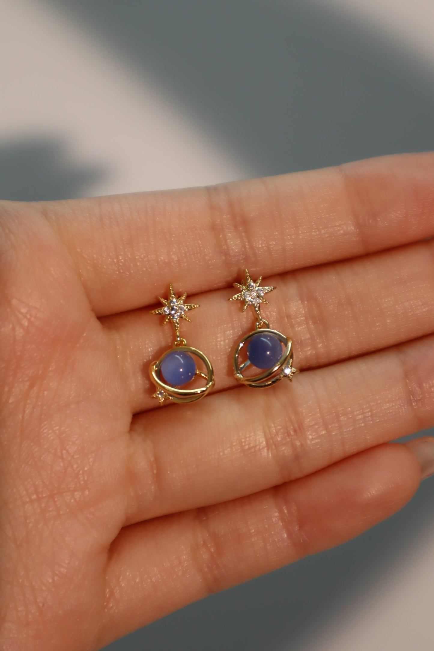 14K Real Gold Plated Moonstone Star Earrings