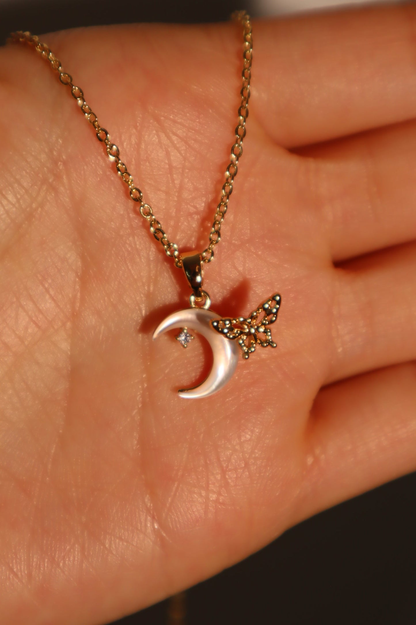 18K Real Gold Plated Shell Moon Butterfly Necklace