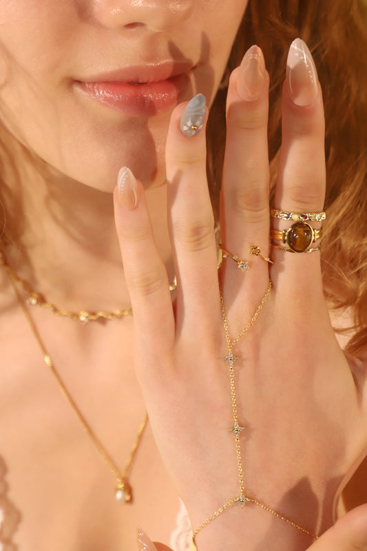 18K Gold Vermeil Lucky Leaf Hand Chain Bracelet