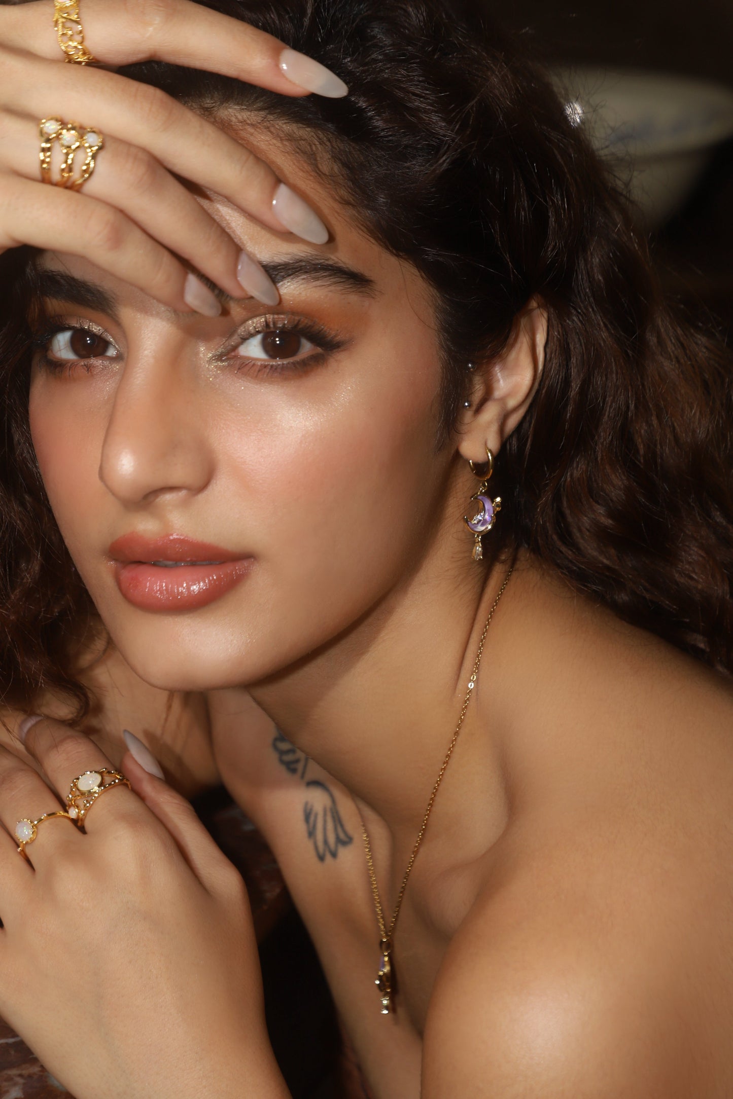 18K Real Gold Plated Moonstone Rose Moon Earrings (Pre-order)