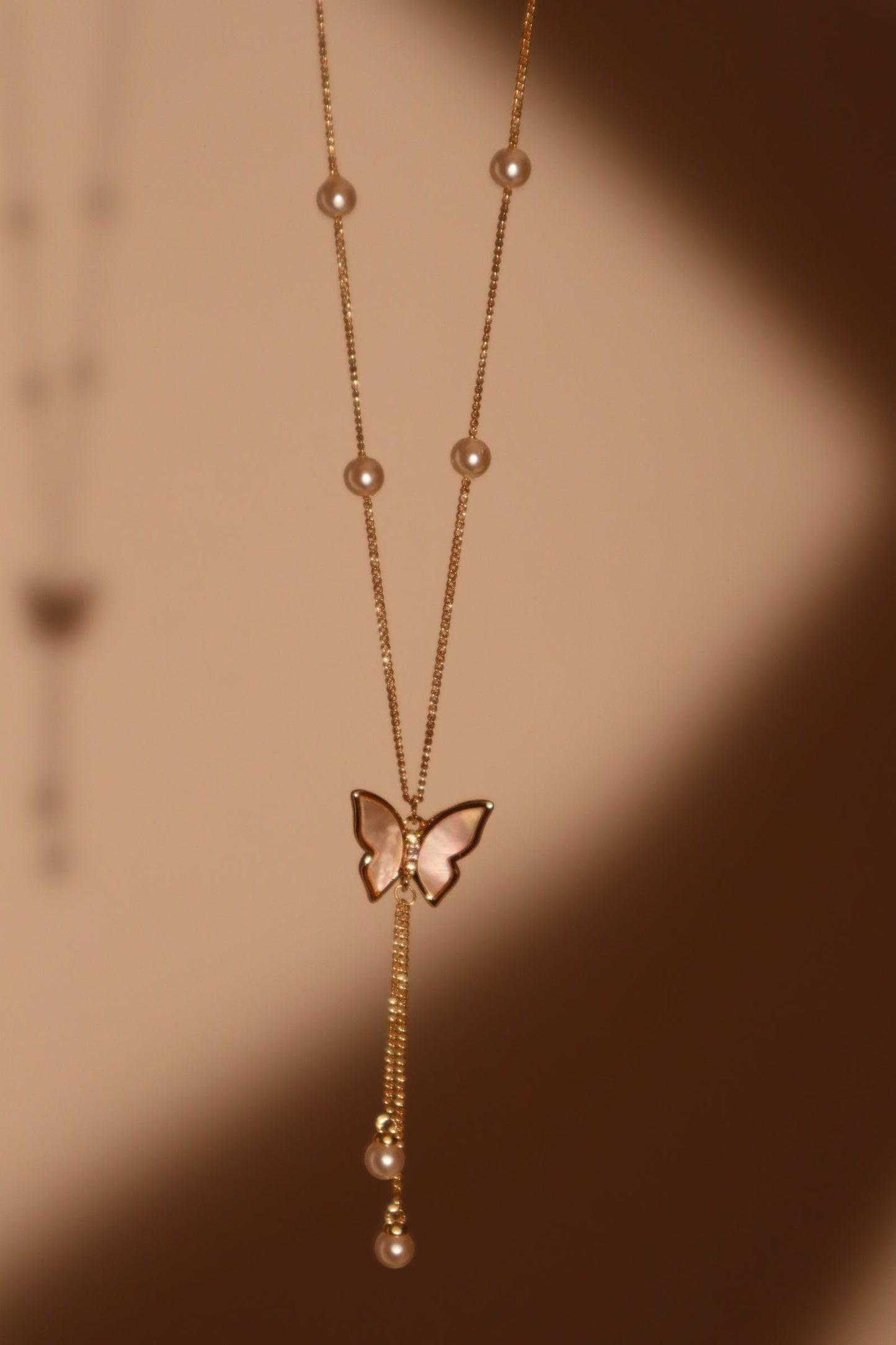14K Real Gold Plated Butterfly Pearls Necklace