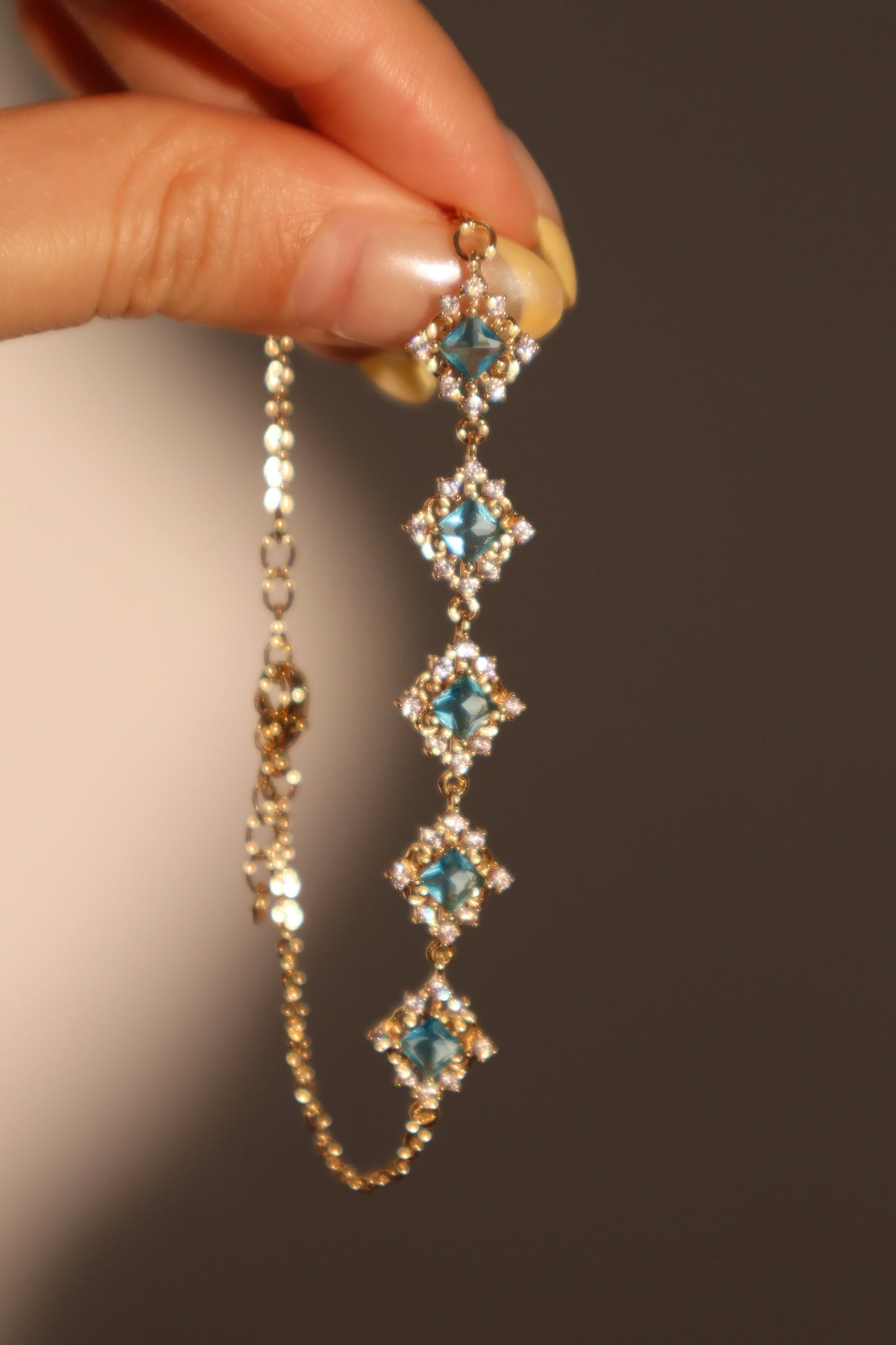 14K Real Gold Plated Blue Gem Lace Bracelet
