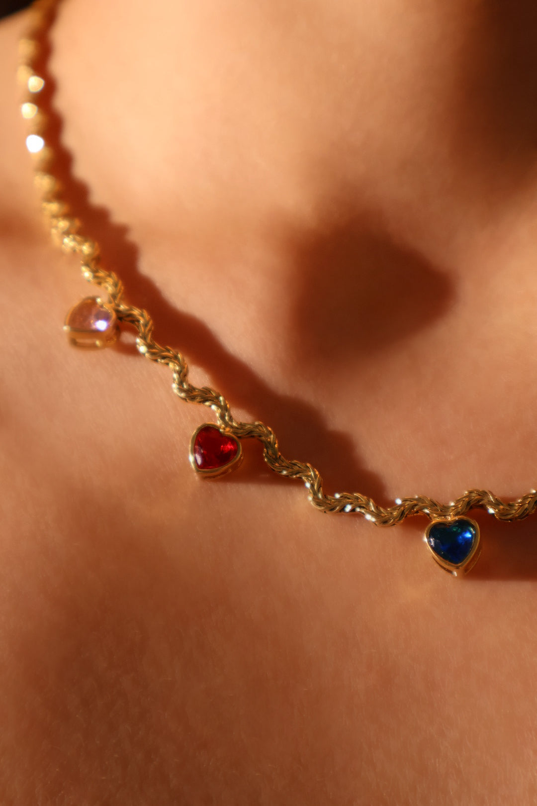 18K Gold Stainless Steel Color Gem Wave Necklace