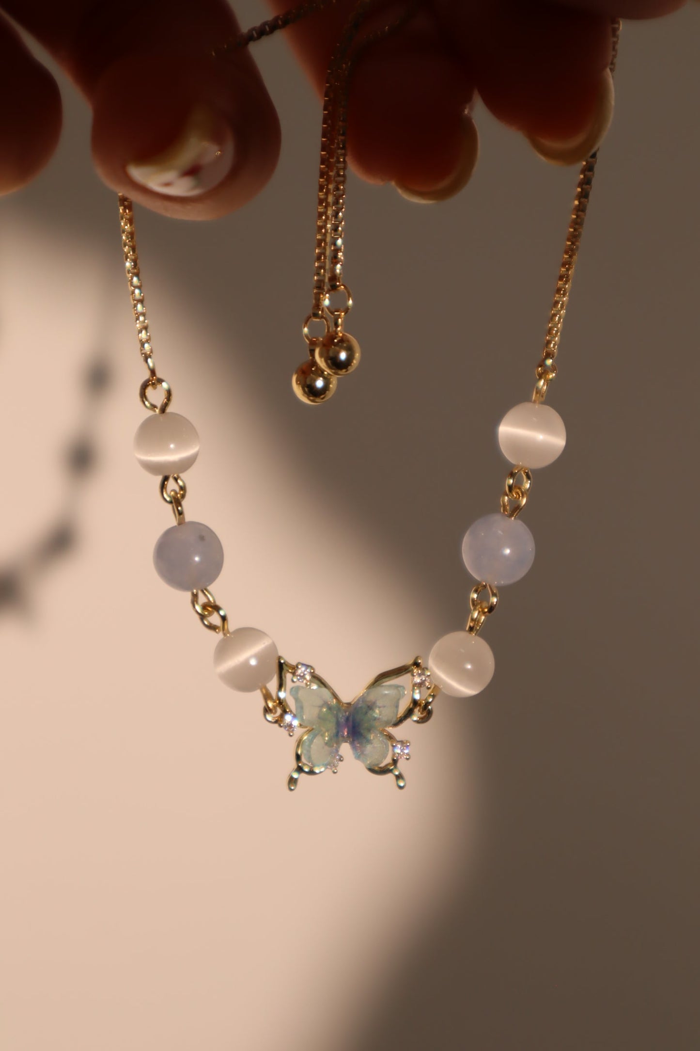 14K Real Gold Plated Blue Butterfly Moonstone Bracelet