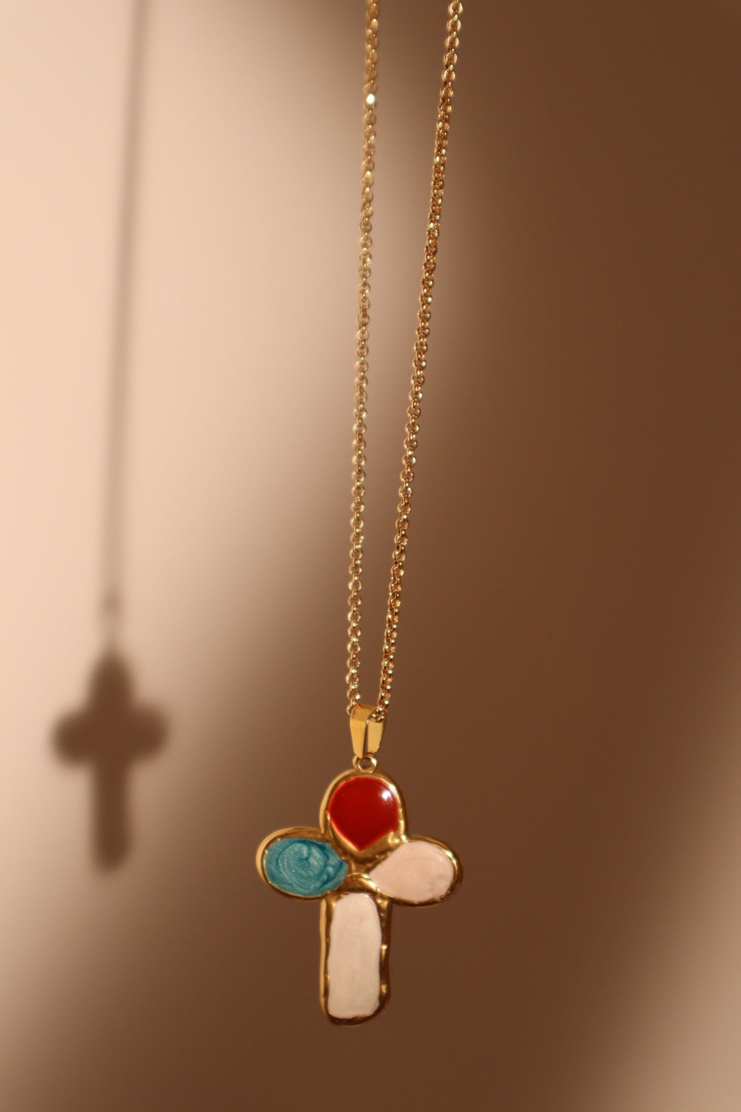 18K Gold Stainless Steel Enamel Cross Necklace