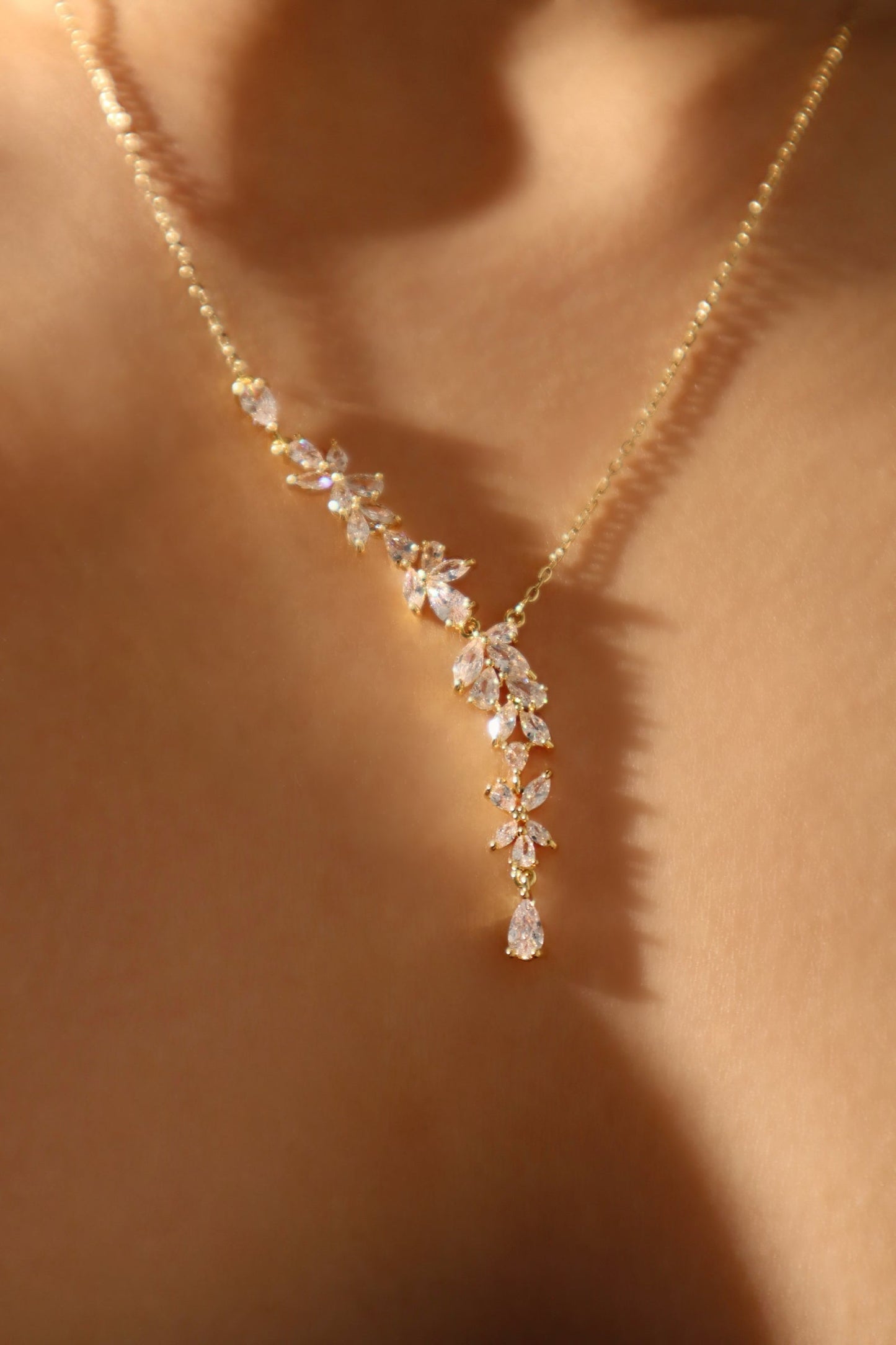 14K Real Gold Plated Diamond Leaf Necklace